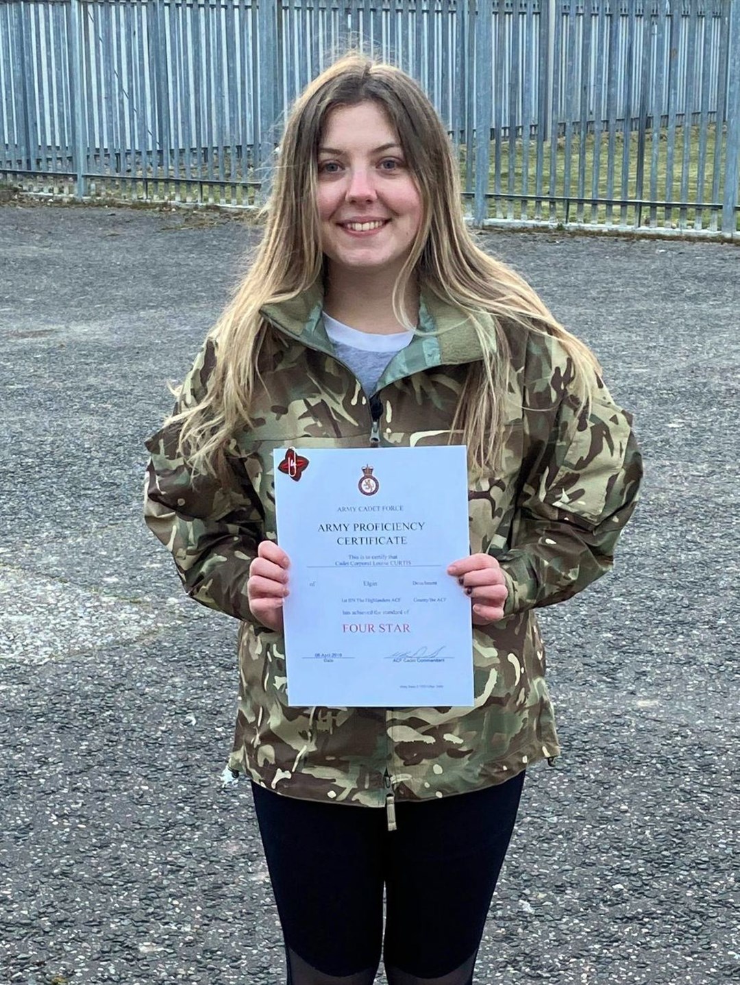 Former Elgin cadet Colour Sergeant Louise Curtis (18), who was awarded a Four Star Certificate.