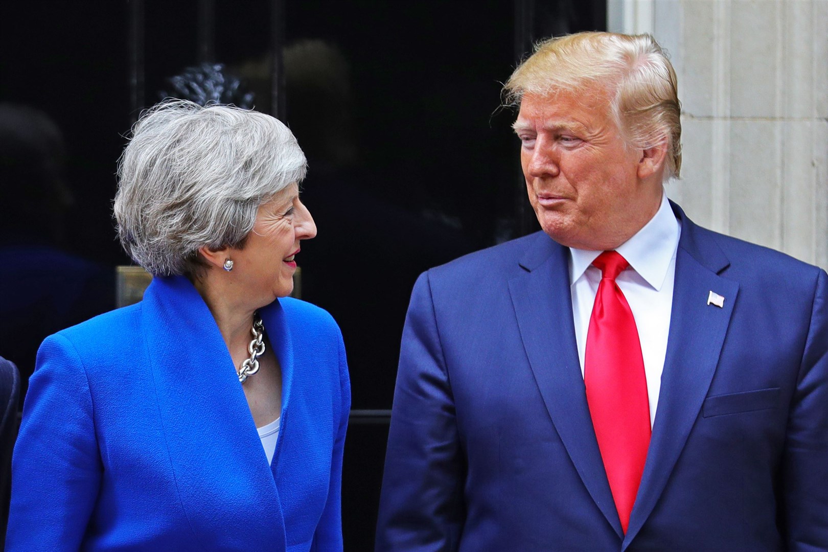 Theresa May welcoming Donald Trump to Downing Street (Aaron Chown/PA)