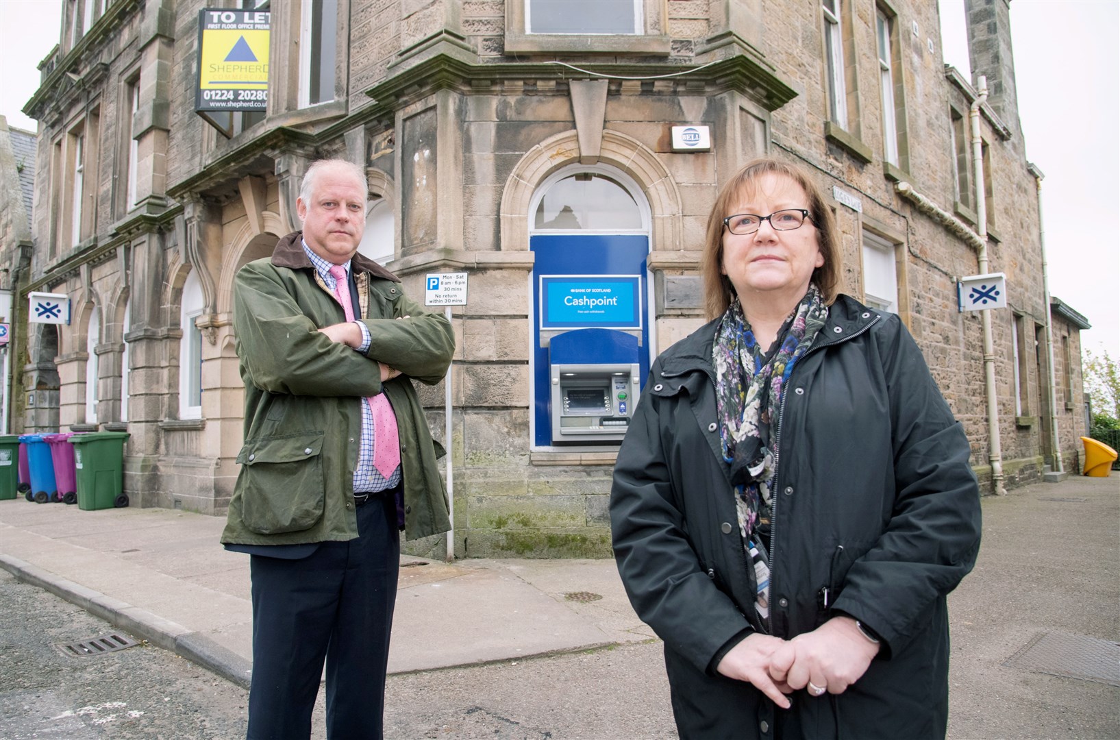 Buckie Councillors Neil McLennan and Sonya Warren have voiced numerous local concerns to Bank of Scotland officials about plans to close the branch in Buckie. Picture: Daniel Forsyth.