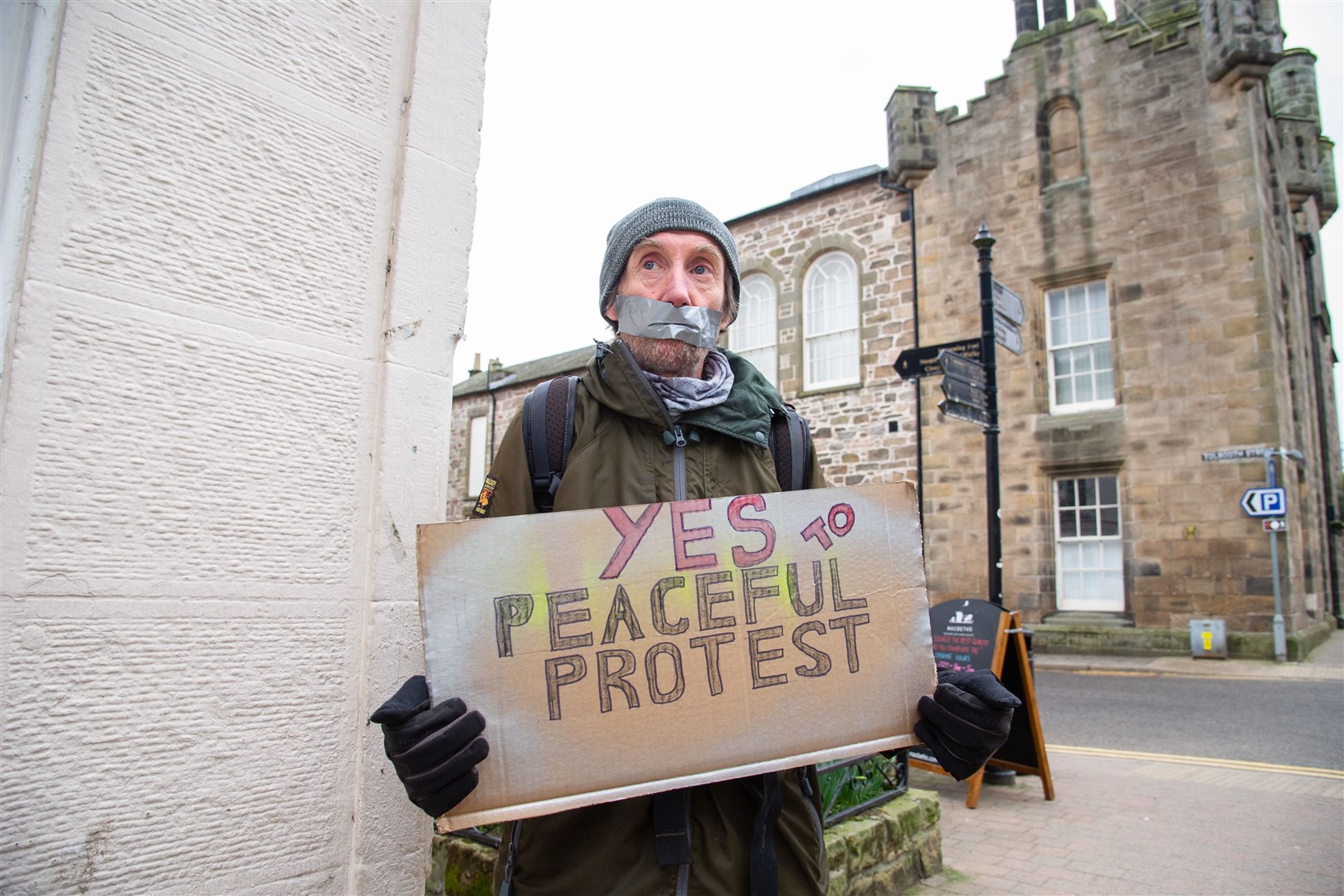 Activists gather on Forres High Street - around Moray MP Douglas Ross' office - to oppose the introduction of a new policing Bill, which would see changes to the law on protesting and protesters...Picture: Daniel Forsyth..