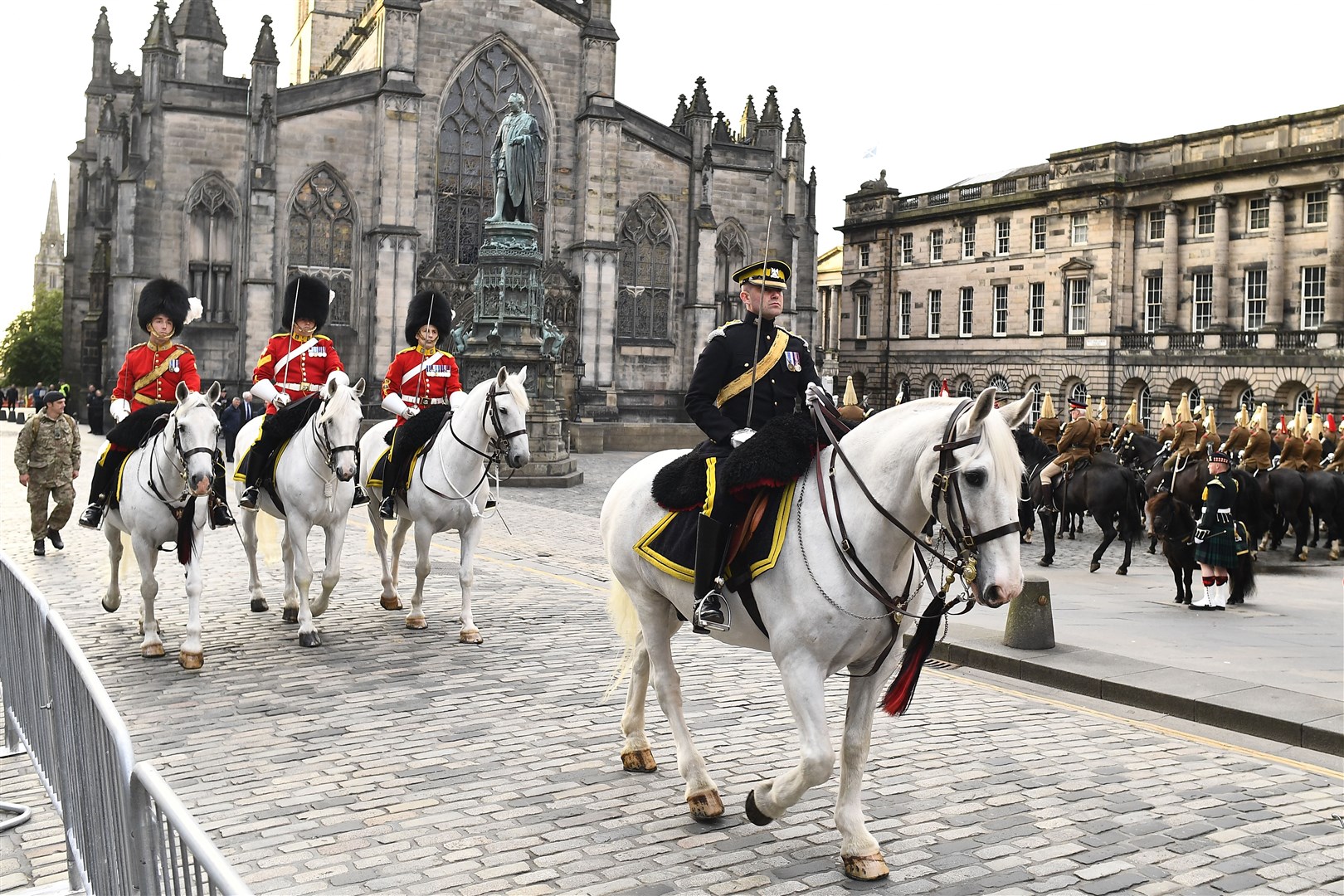 An early morning procession rehearsal takes place along the Royal Mile in Edinburgh ahead of the service of thanksgiving (Euan Cherry/PA)
