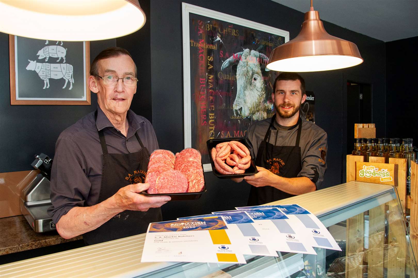 Hamish Balfour (Left) and Stewart Mackie of S.A Mackie Butchers, Aberlour..Scottish Craft Butcher Awards...Picture: Daniel Forsyth..