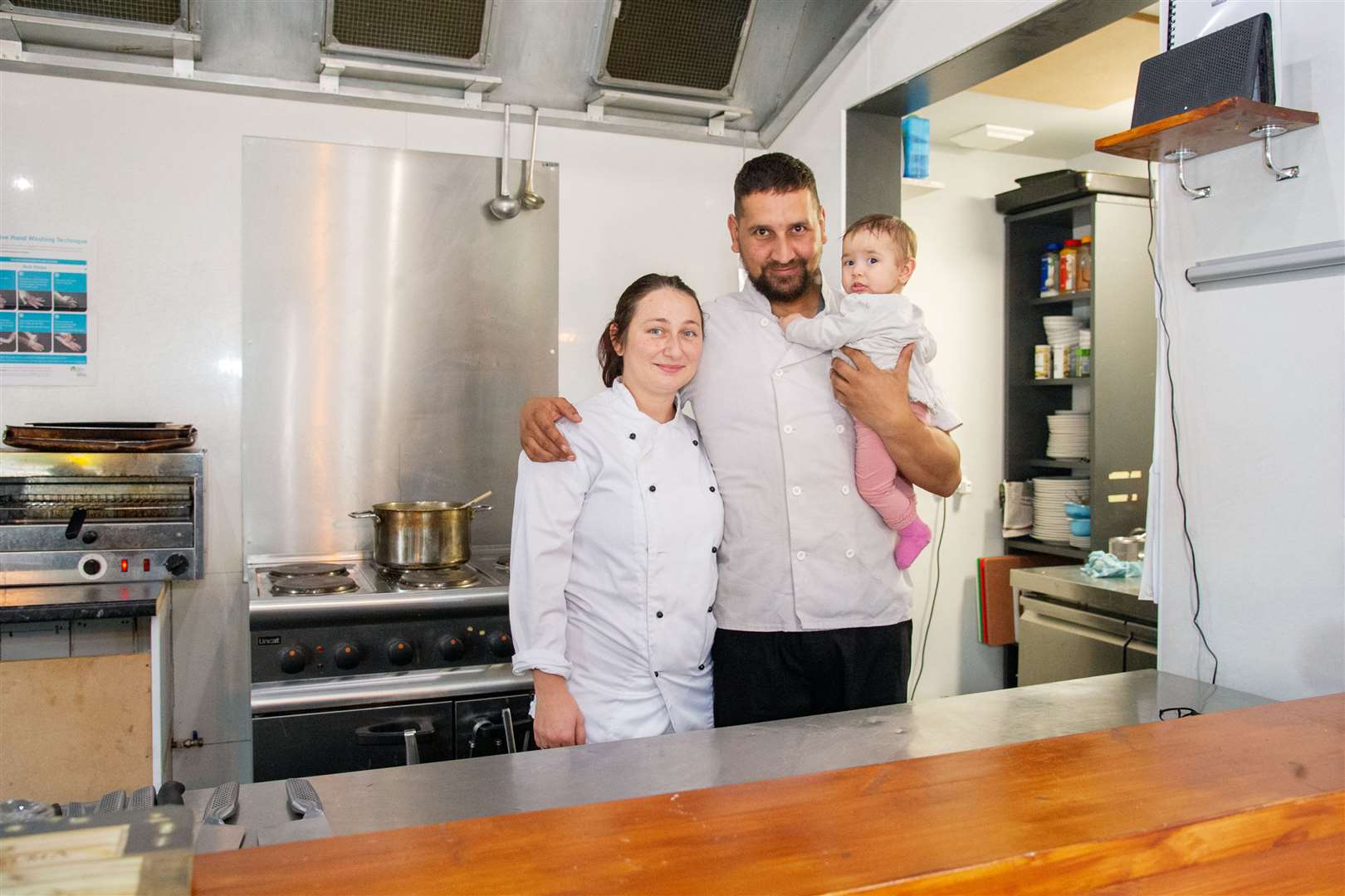 Aaron, Kayleigh and Rebel Judge...Aaron Judge, known as the Bearded Chef, has recently opened a cafe on South Street in Elgin. ..Picture: Daniel Forsyth..