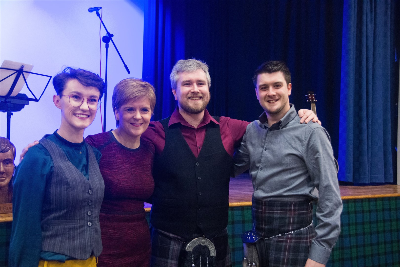 Nicolas Sturgeon at Longmore Hall in Keith in 2020, with Mallory Peter, Colin Black and Ross Hammond from the Spindrift Ceilidh Band.