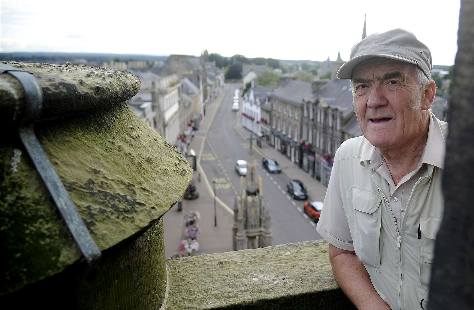 George Alexander on top of Forres Tolbooth.  Pictured: Becky Saunderson.