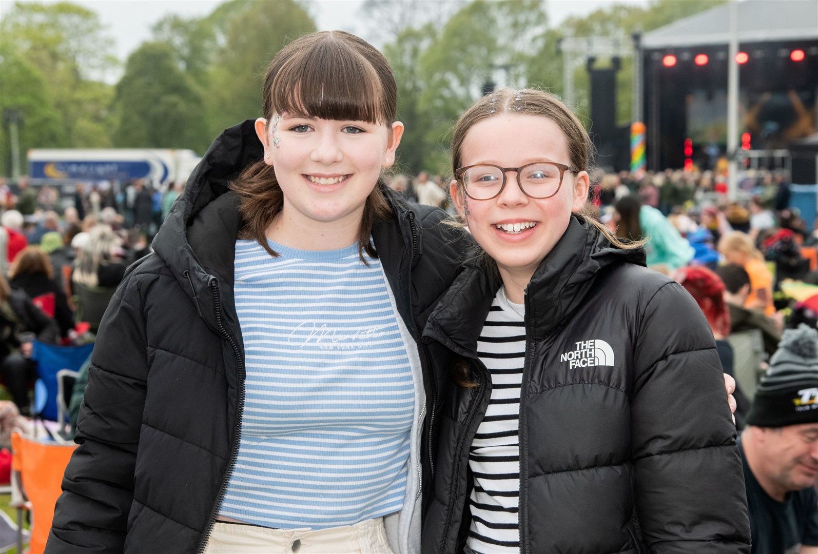 Neve Watson (left) and Ava Cant at the festival. MacMoray Music Festival 2024, held at Cooper Park, Elgin. Picture: Daniel Forsyth.