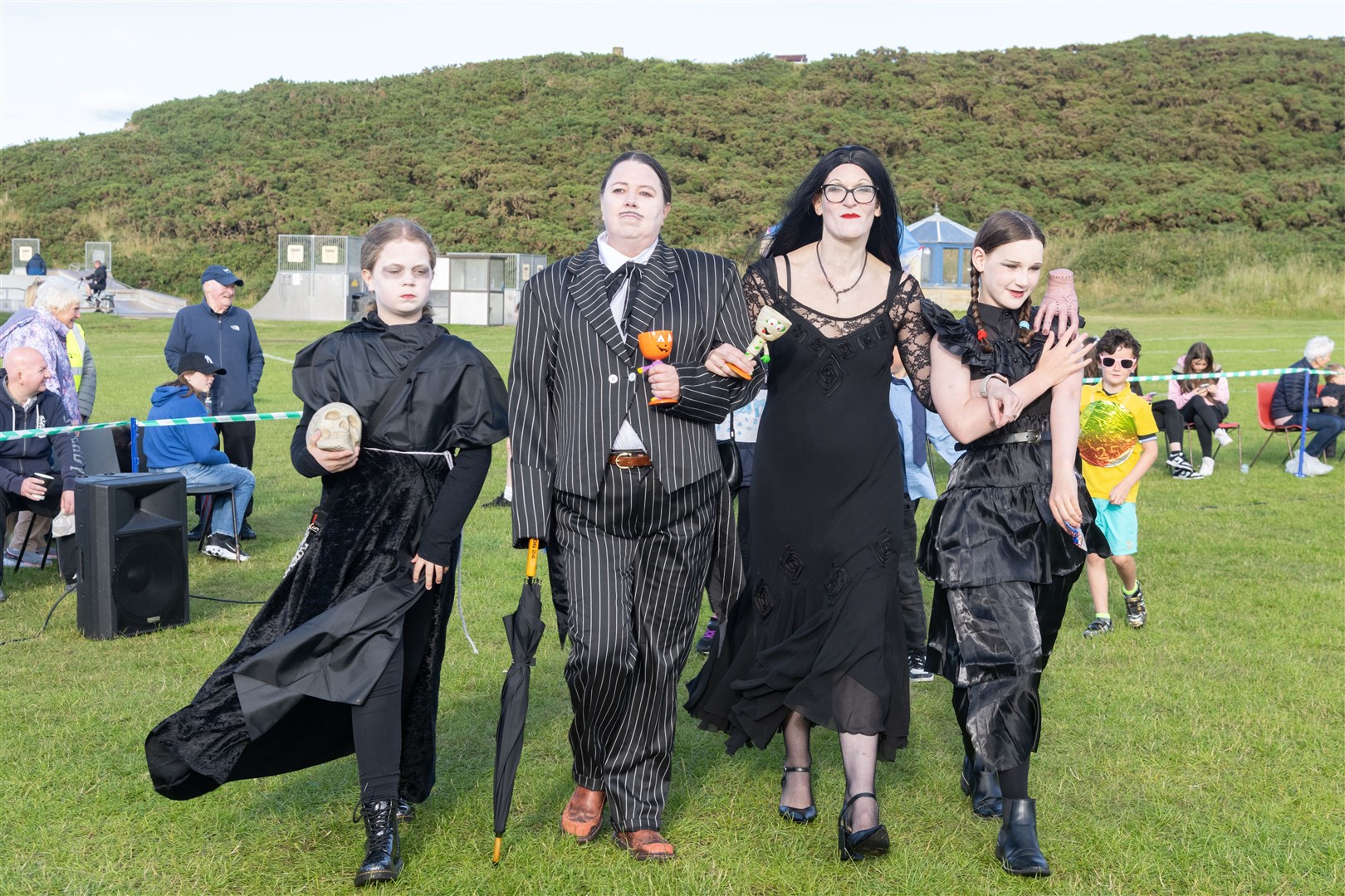 The Addams Family at the Fancy Dress Parade for Hopeman Gala 2023. ..Picture: Beth Taylor.