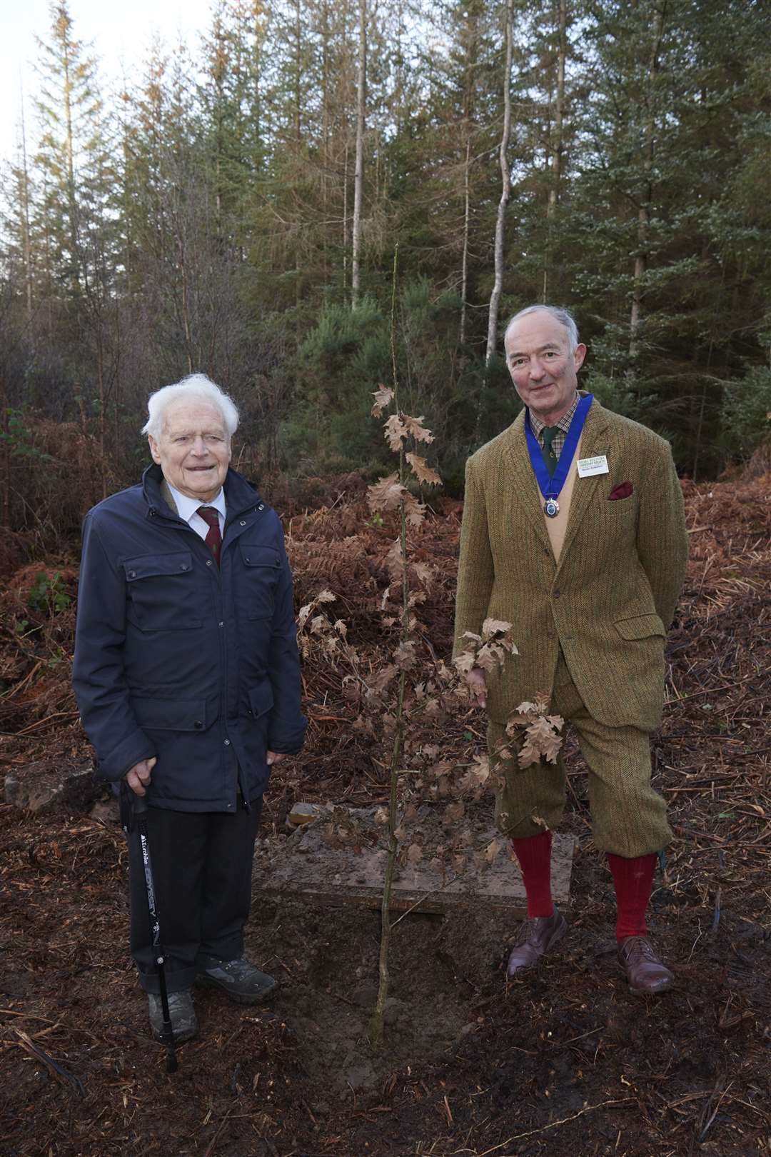 Former Forestry Commissioner George Stewart (left), who turns 100 on Thursday, and Nander Robertson, the president of the Royal Scottish Forestry Society.