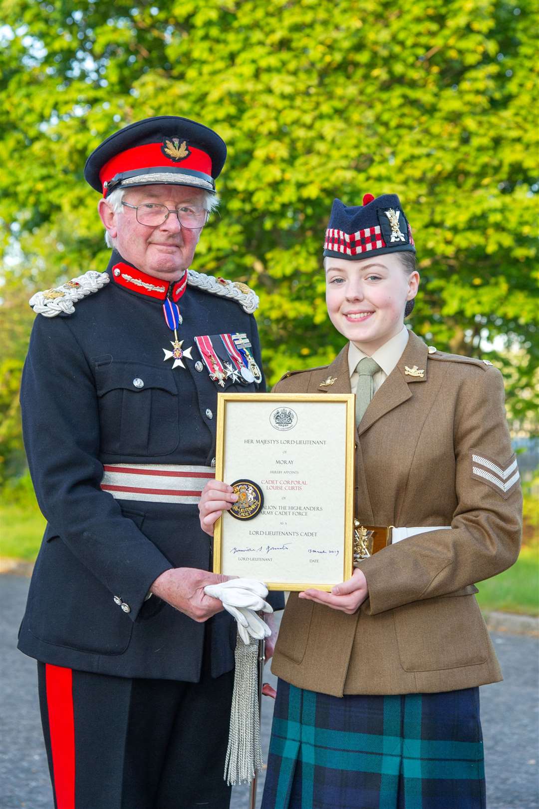The Lord Lieutenant Grenville Johnston annouces Cpl Louise Curtis as the Lord Lieutenant's Cadet of Moray at the Elgin detachment of the 1st Battalion The Highlanders Army Cadet Force...Picture: Daniel Forsyth. Image No.043967.
