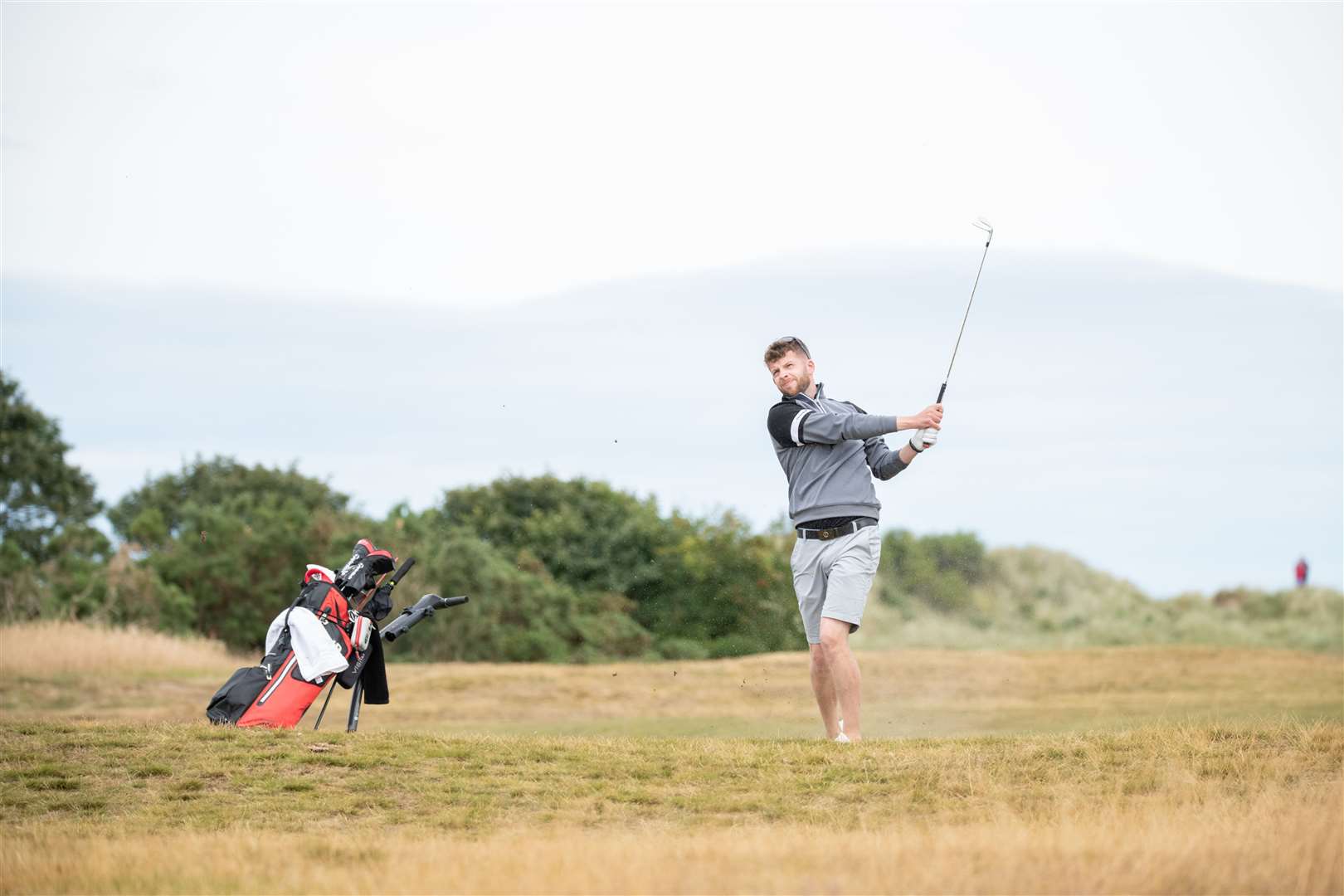 Ryan Copland plays onto the second green on Moray's old course during Wednesday's Scratch matchplay...Moray Golf Club Five Day Open 2022...Picture: Daniel Forsyth..