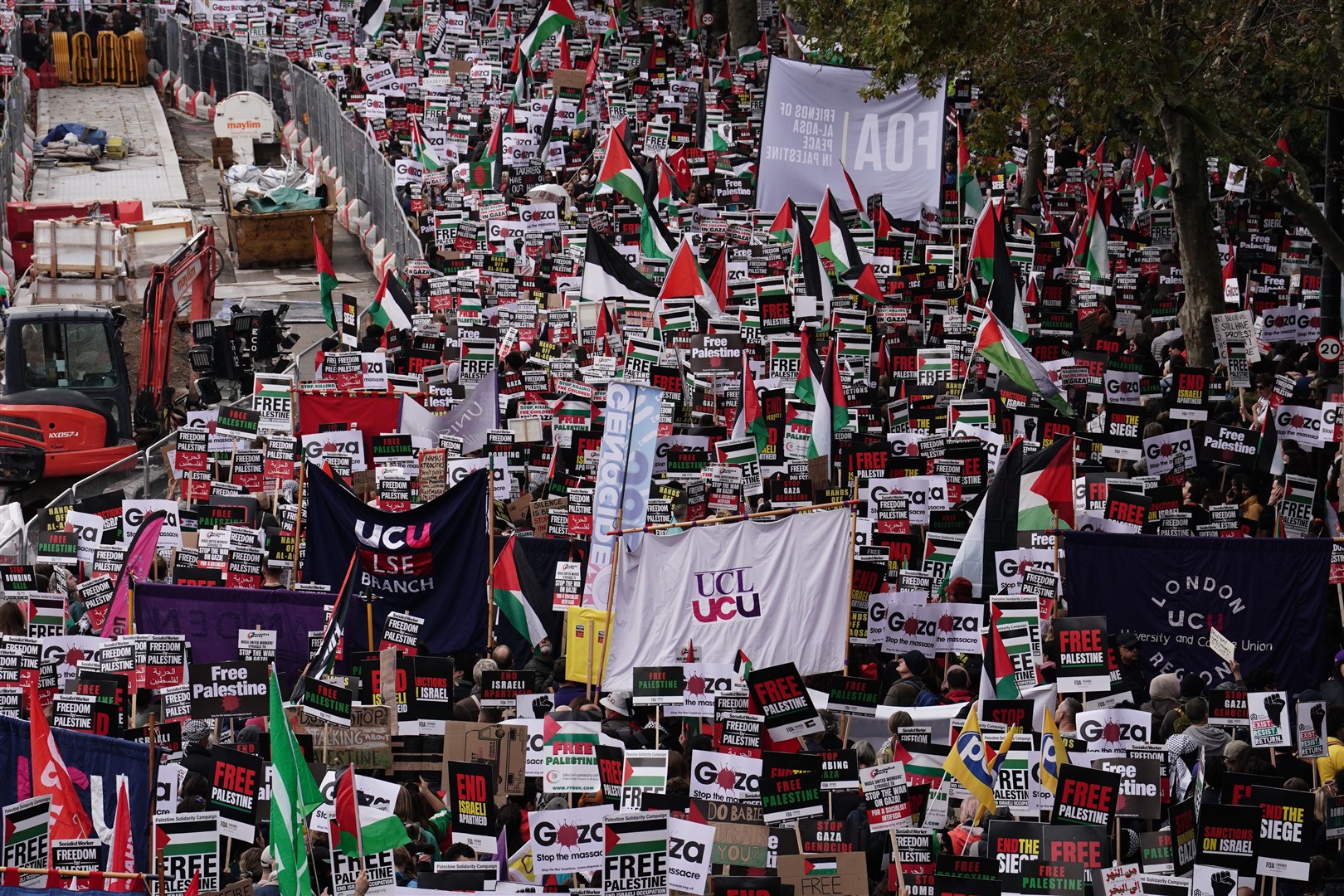Protesters during a pro-Palestine march organised by Palestine Solidarity Campaign in central London on Saturday (Jordan Pettitt/PA)
