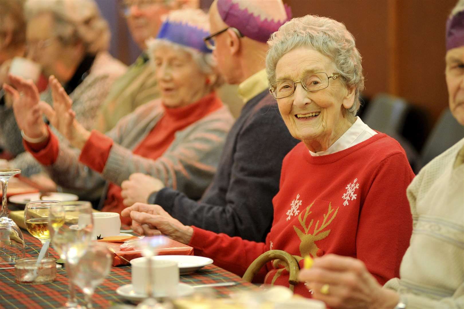 Flora having fun at the Spynie Village Hall Christmas Lunch in 2017. Picture: Daniel Forsyth. Image