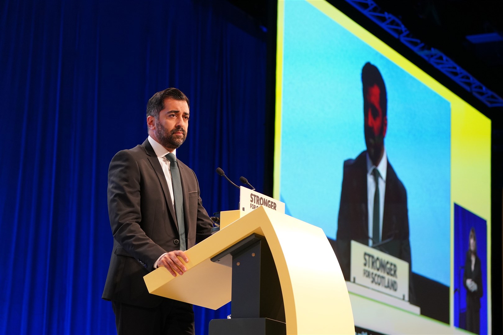Humza Yousaf made his first keynote speech to SNP conference since becoming party leader (Andrew Milligan/PA)
