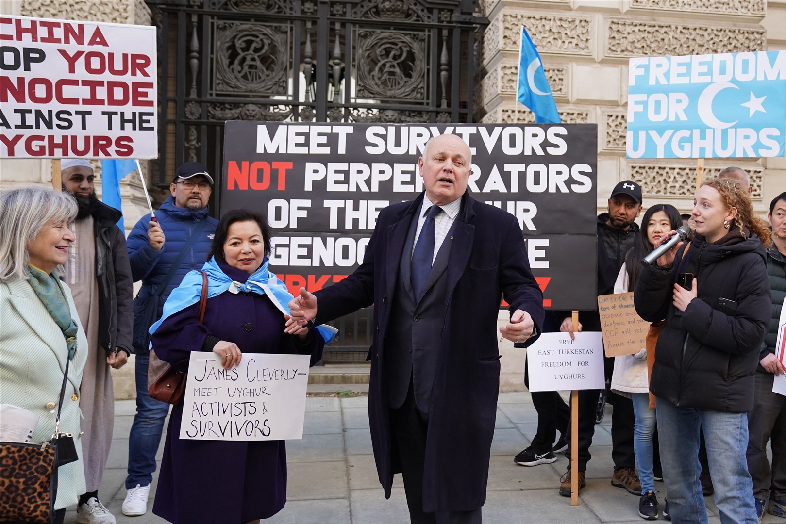 Former Tory Party leader Sir Iain Duncan Smith at a protest outside the Foreign Office over China’s persecution of Uighur Muslims (Stefan Rousseau/PA)