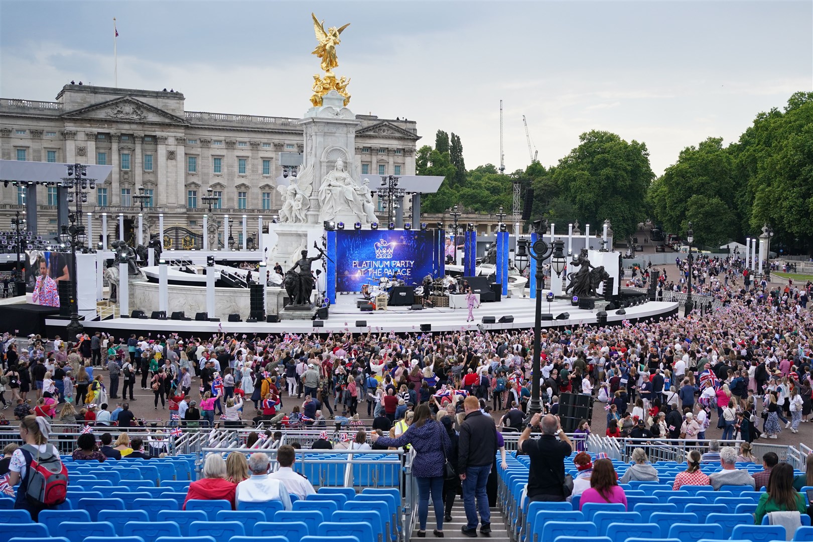 The crowd arriving before the start of the Platinum Party at the Palace in front of Buckingham Palace (Jacob King/PA)