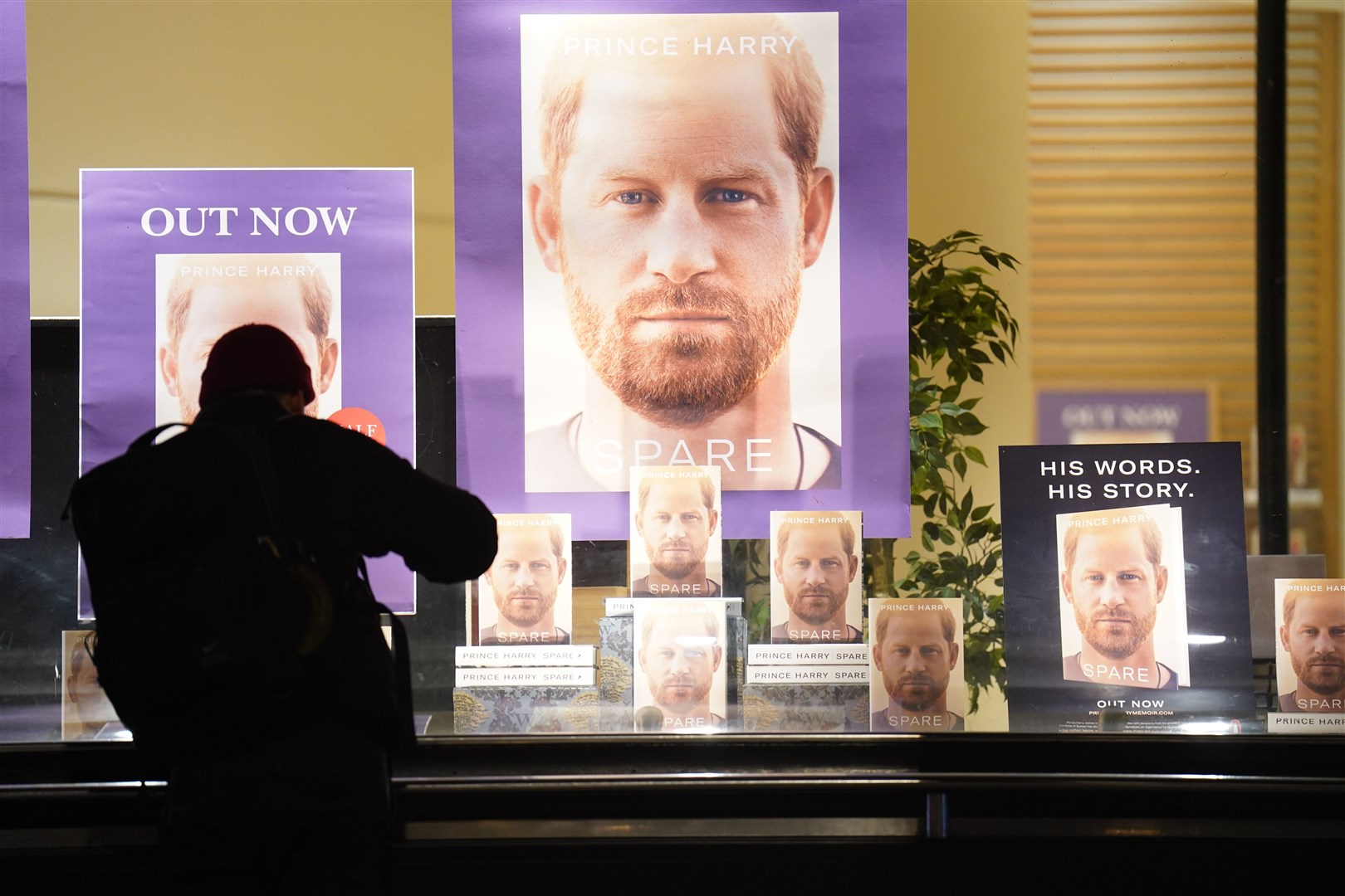 The window of Waterstones Piccadilly, London displaying Harry’s new book (James Manning/PA)