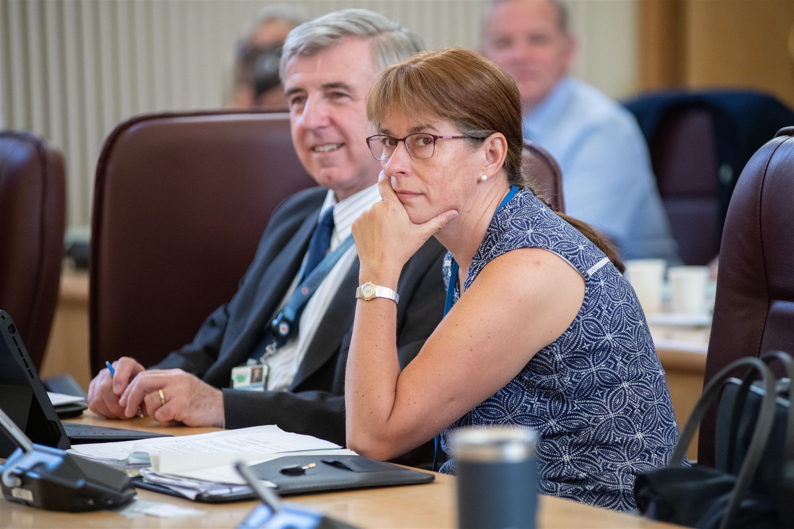 Conservative's Donald Gatt and Kathleen Robertson...Moray Council full council meeting 10/02/2022...Picture: Daniel Forsyth..