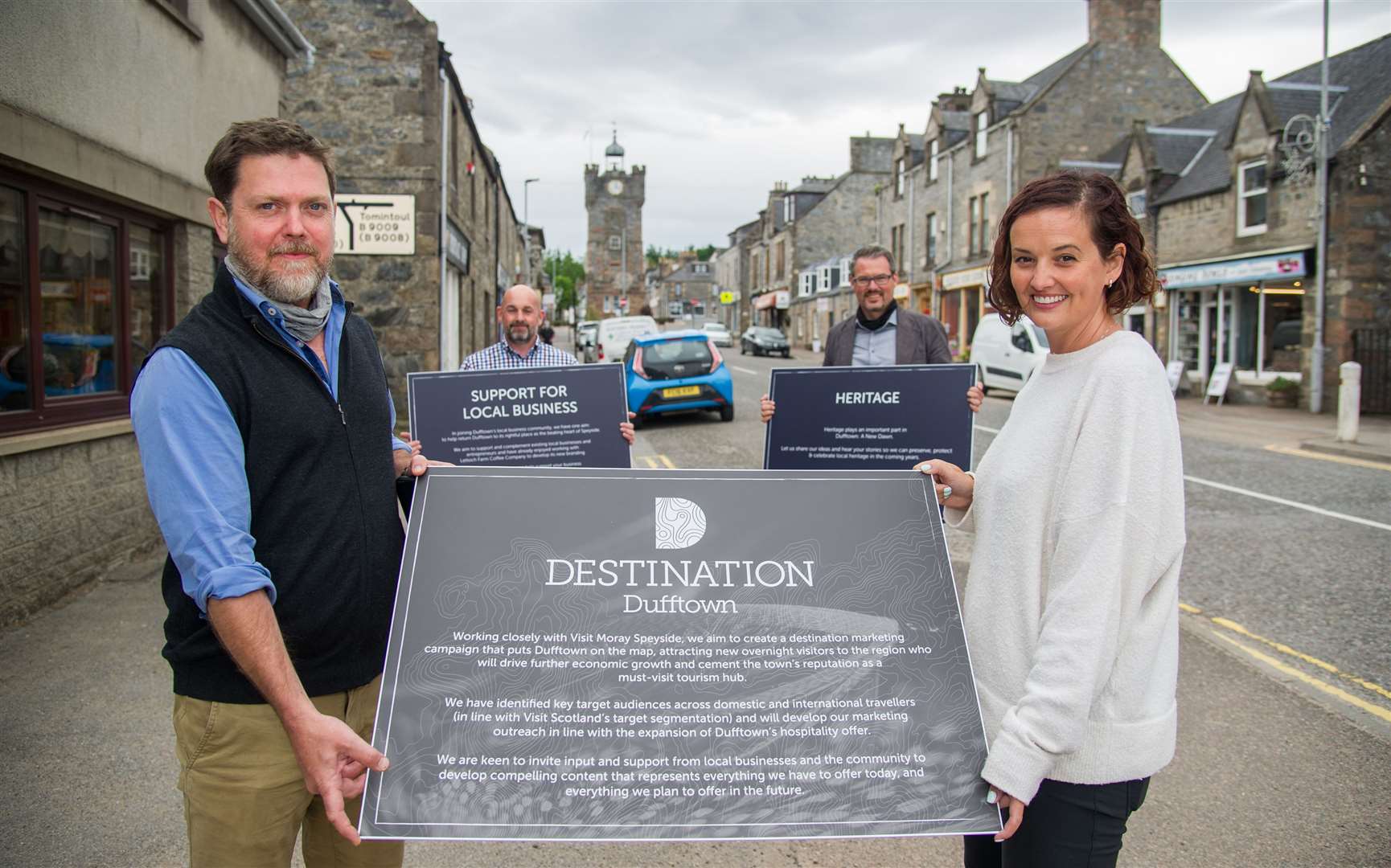 (From left) Ross McGinn, Colin Corson, Dr Peter Bye-Jensen and Jenna Petit-Keighley, of Truerlein, a large-scale regeneration company dedicated to re-energising Dufftown. Picture: Becky Saunderson.