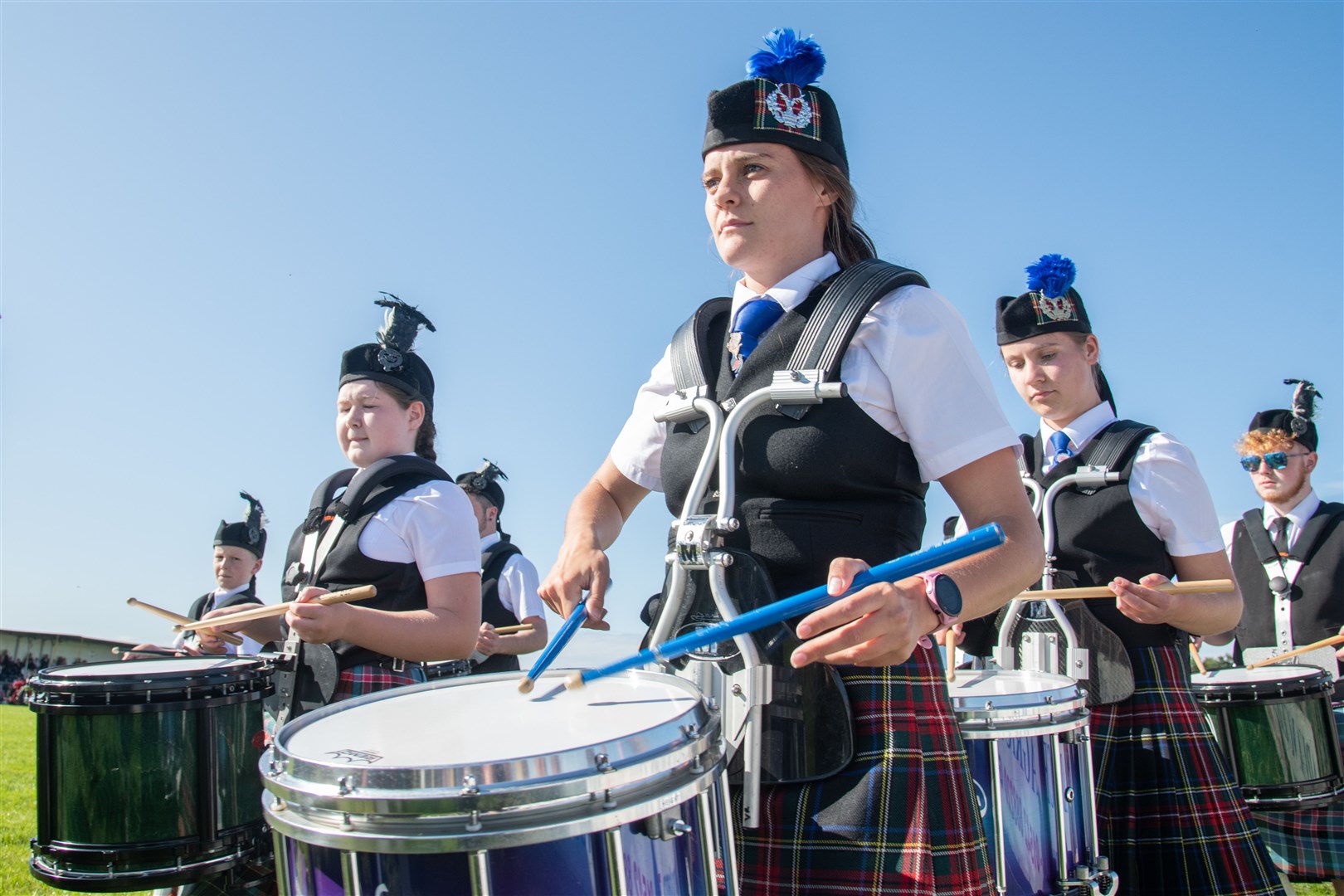 The massed pipe band make their way around the showfield. Picture: Daniel Forsyth