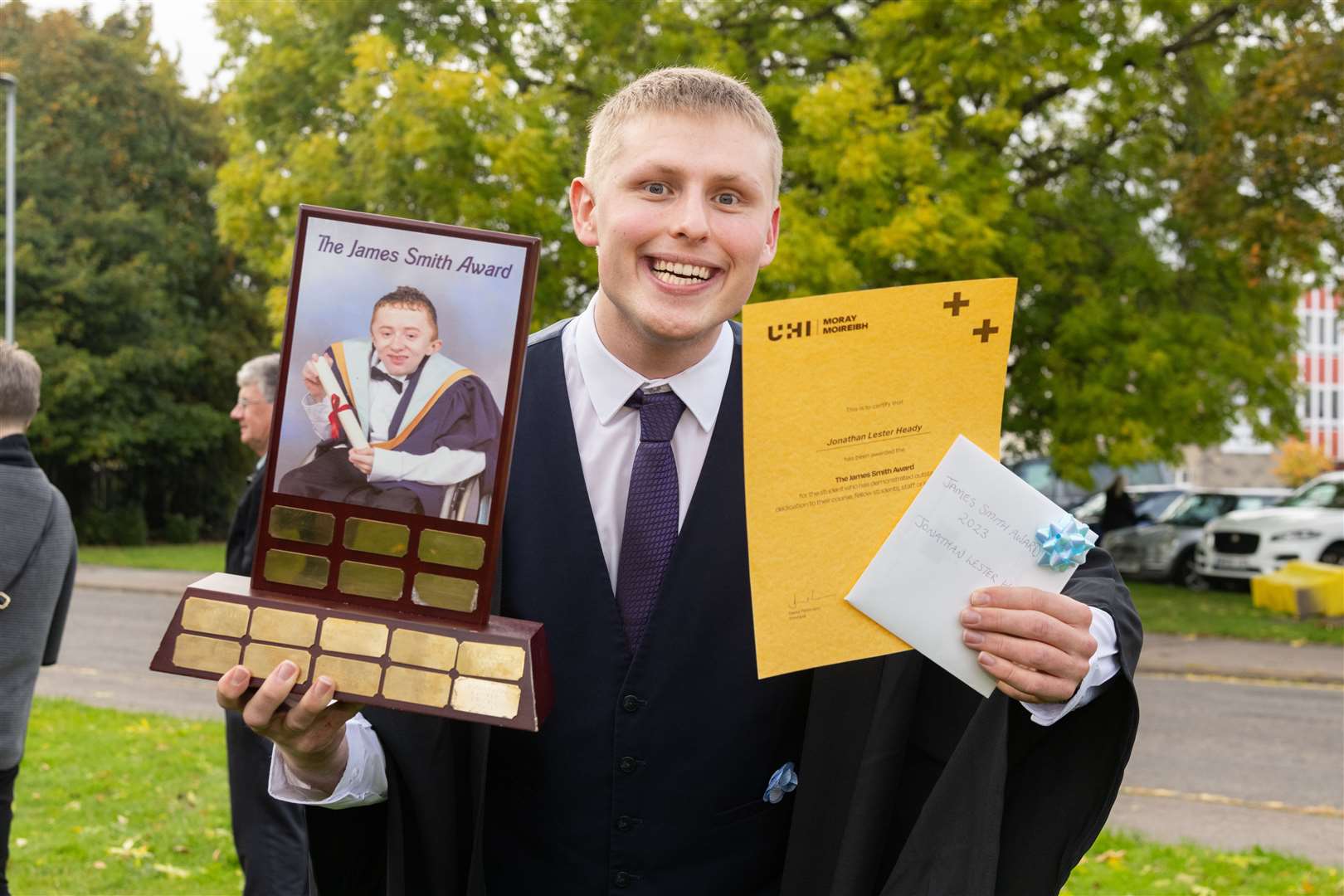 Jonathan Lester Heady receives the James Smith Award...UHI Moray's Graduations at Elgin Town Hall...Picture: Beth Taylor.