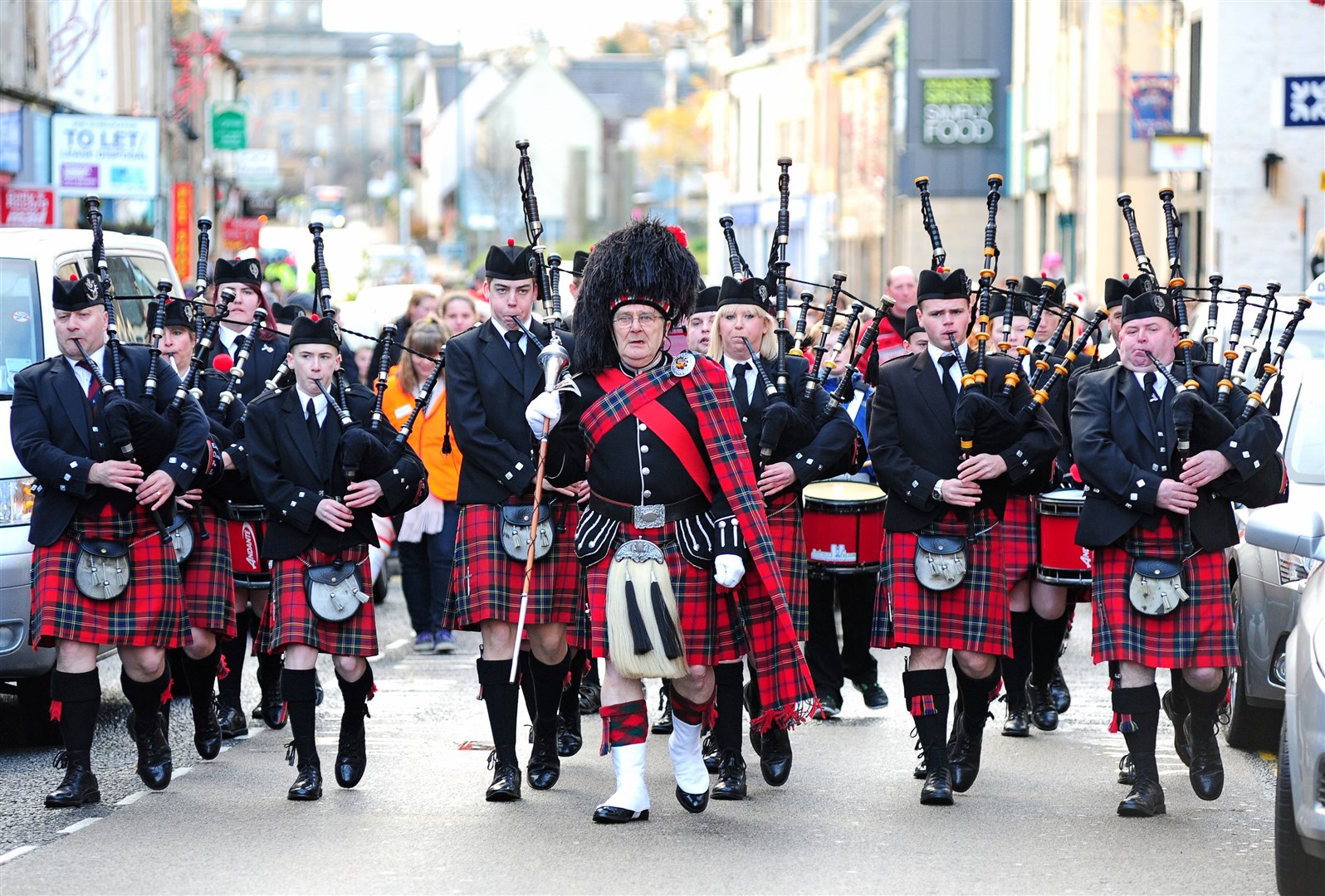 The band leading the way in 2013 as the Christmas parade headed down Elgin High Street. Picture: Daniel Forsyth.