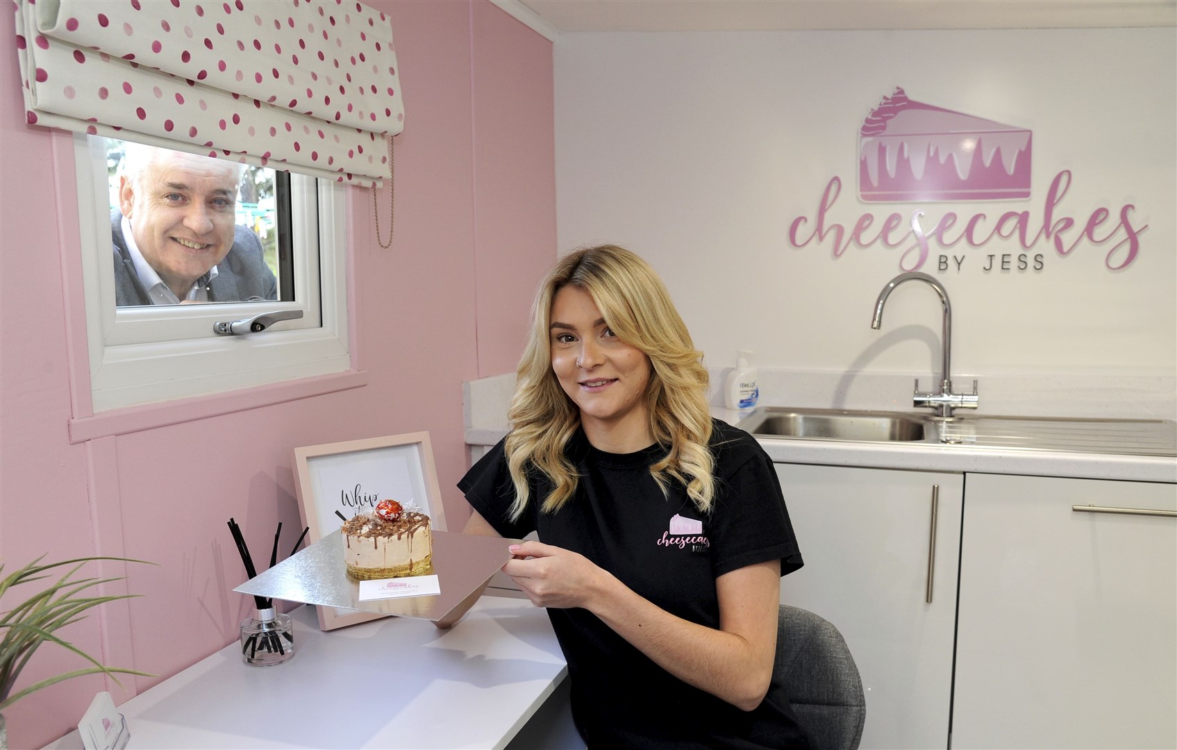 Moray's MSP Richard Lochhead has a look in by Jess MacRae's new business Cheesecakes By Jess to see how her new business is running from her home. Picture: Eric Cormack