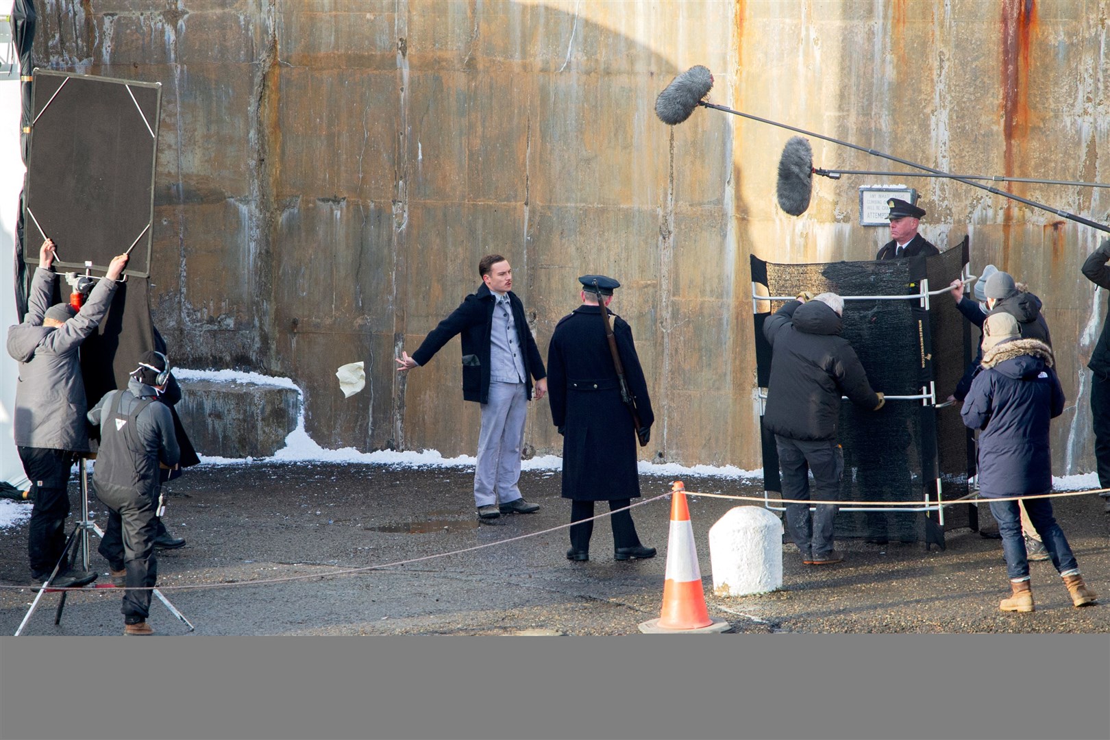 Finn Cole - who plays Michael Gray - during the filming of the prison scene in Portsoy. Picture: Daniel Forsyth