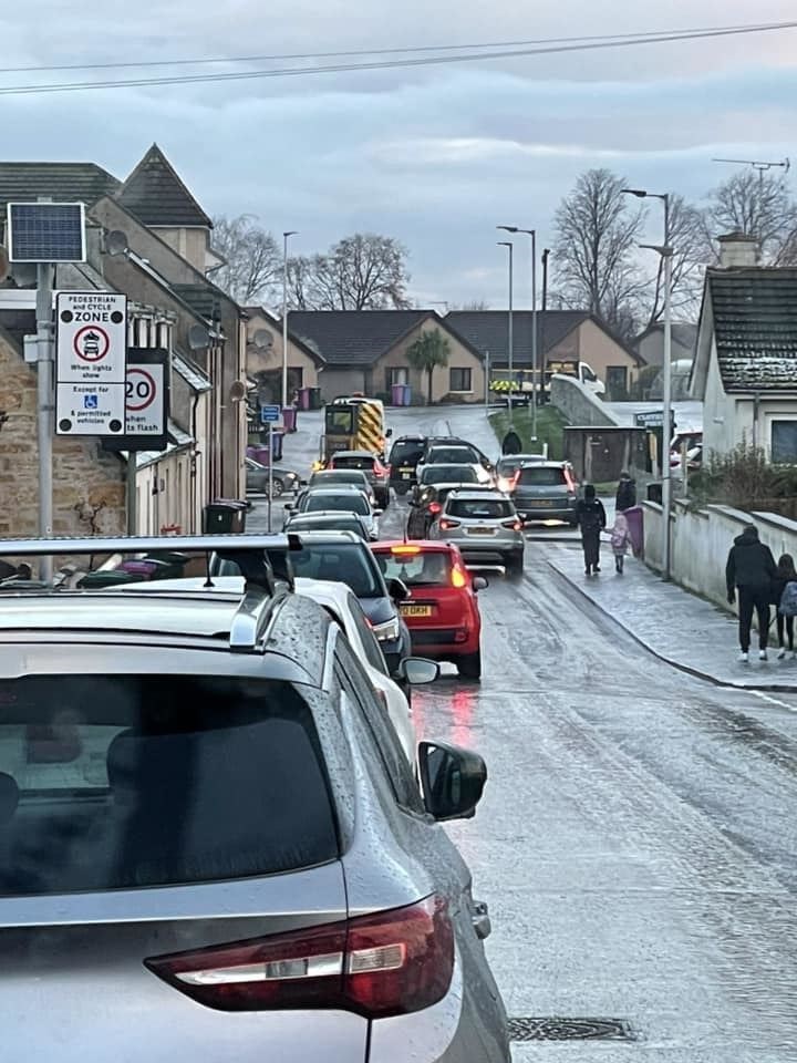Neil Hepburn's picture shows traffic tailed back on the school run.