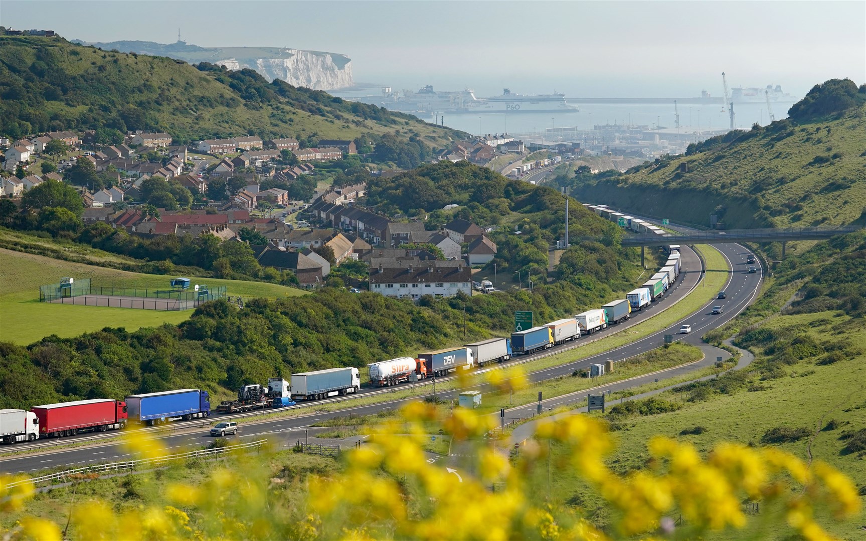 Lorries queue for the Port of Dover along the A20 due to the increased security checks (Gareth Fuller/PA)