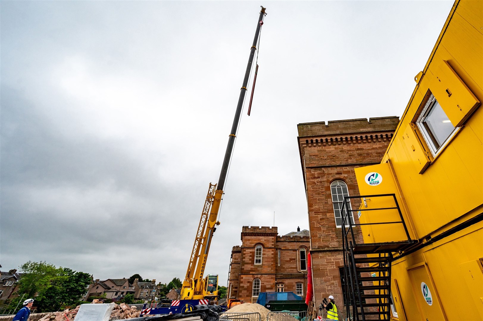 The first deployement of a crane at Inverness Castle as the new visitor experience takes shape.