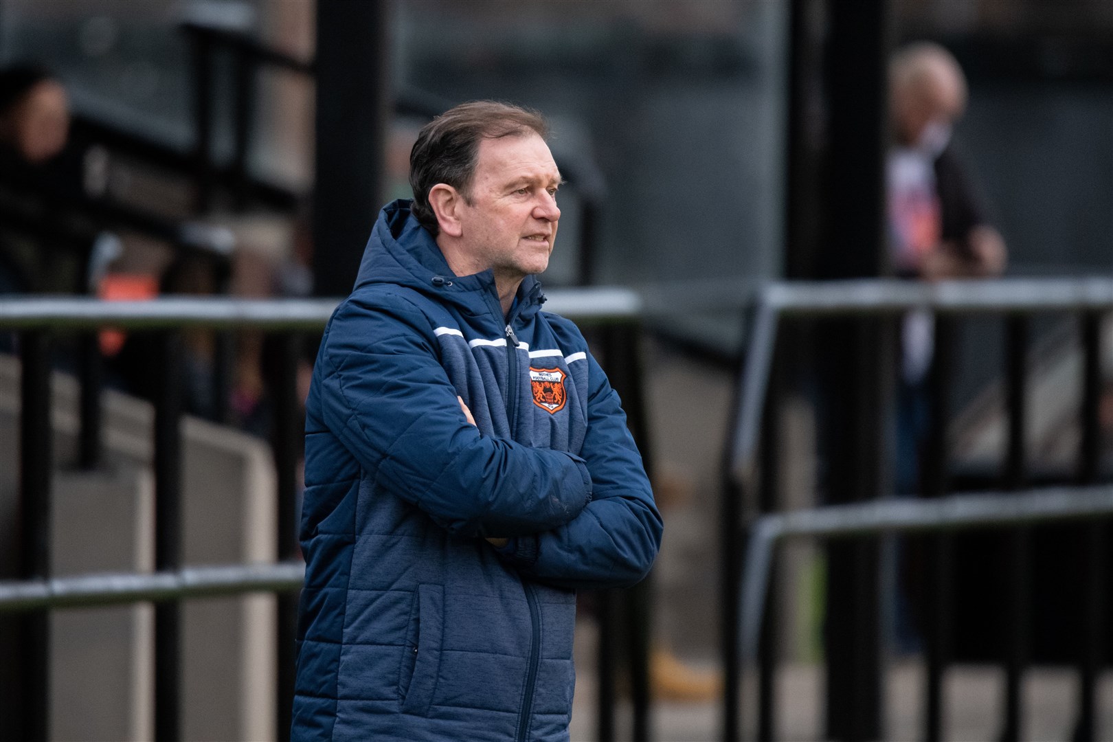 Rothes manager Ross Jack on the touchline against Forres Mechanics. Picture: Daniel Forsyth..