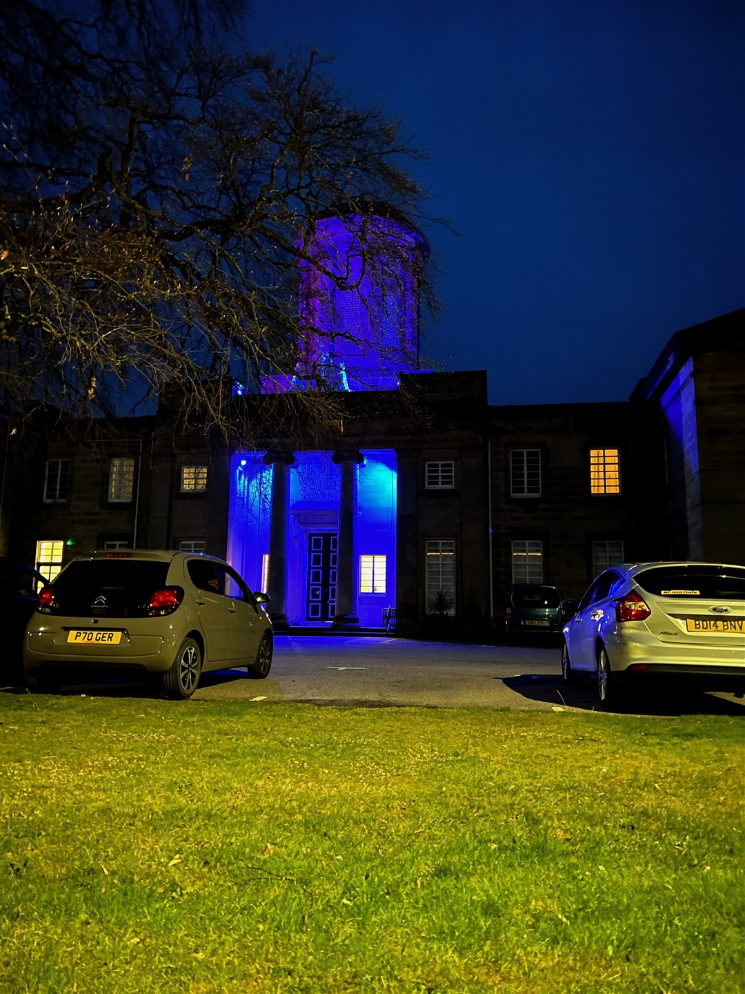 Anderson's Care Home in Elgin lit up blue.