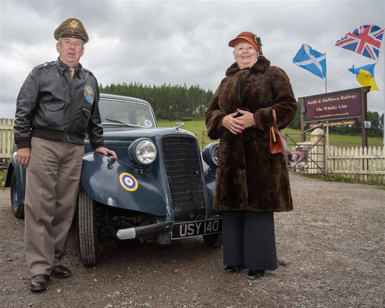 Steve and Sheely Flintcroft from Dufftown with their 1932 Hillman Minx military car. Picture: Robbie Simpson Islabrig Images