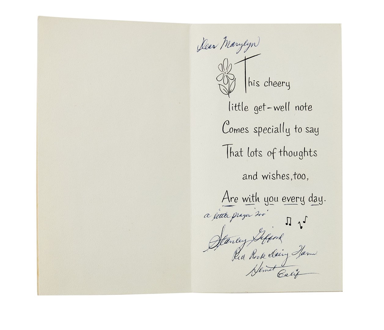 The card comes from Monroe’s personal archive and was sent by her father Stanley Gifford (Julien’s Auctions/PA)