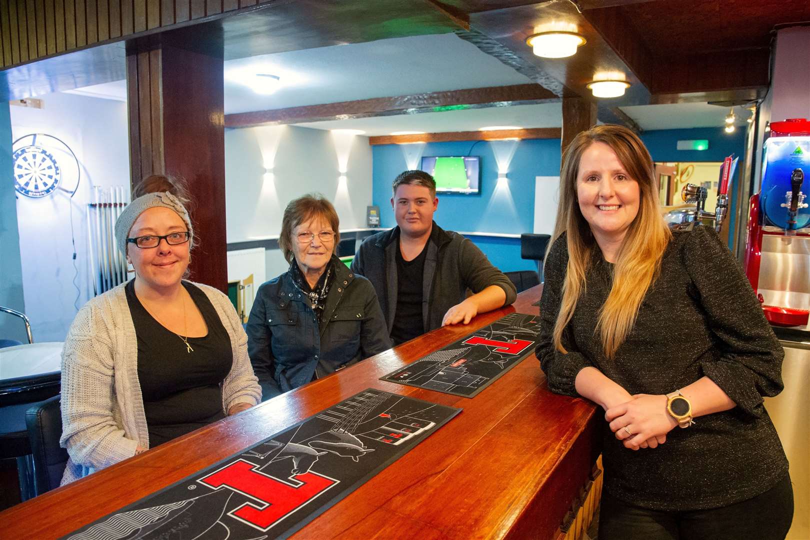 From left; Melissa Cliff, Mabel Sinclair, Daniel Wall and Denise Morrison. The Red Lion Tavern in Fochabers opened up their rooms for free for people trapped by Storm Arwen and helped locals without electricity. Picture: Daniel Forsyth.