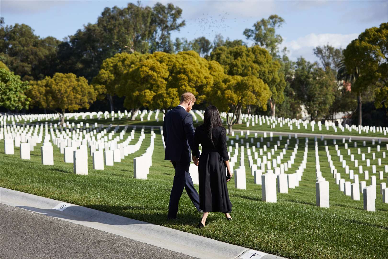 The Duke and Duchess of Sussex on a visit to the Los Angeles National Cemetery on Remembrance Sunday (Lee Morgan/PA)