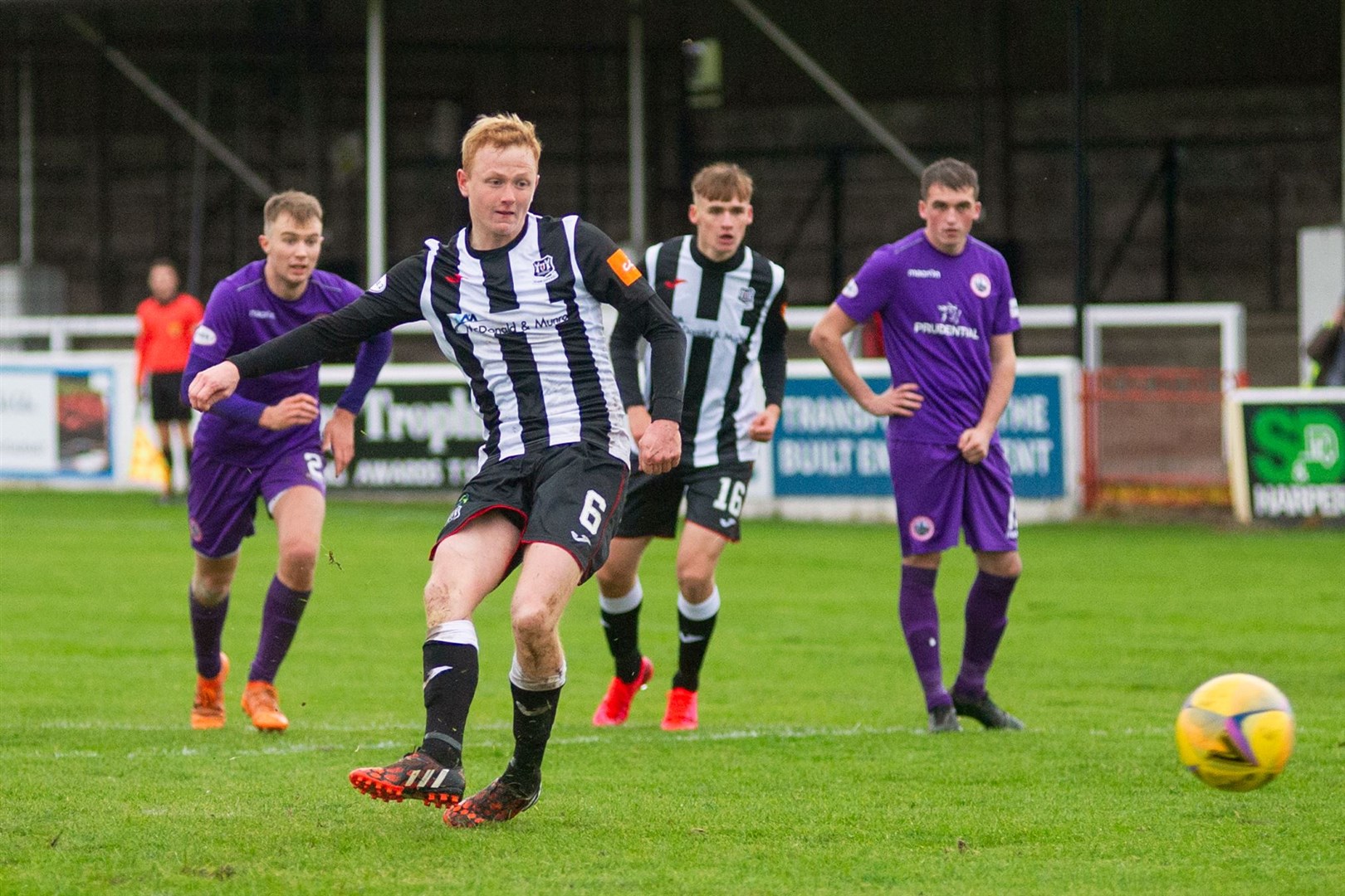 Elgin City's Russell Dingwall scores from the spot for the home side. ..Picture: Daniel Forsyth..