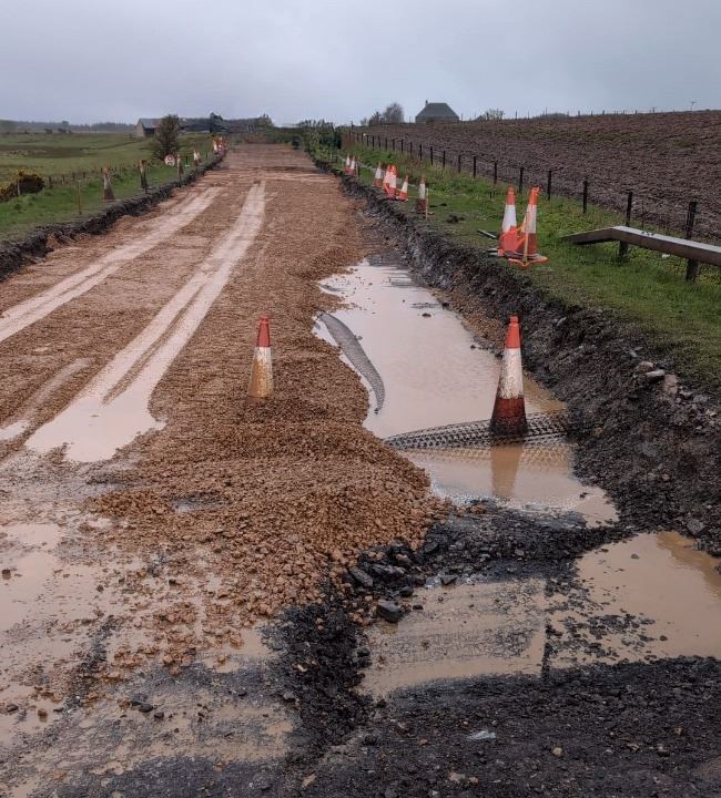 Flooding of the roadworks means that the site will need to dry out before work can restart.