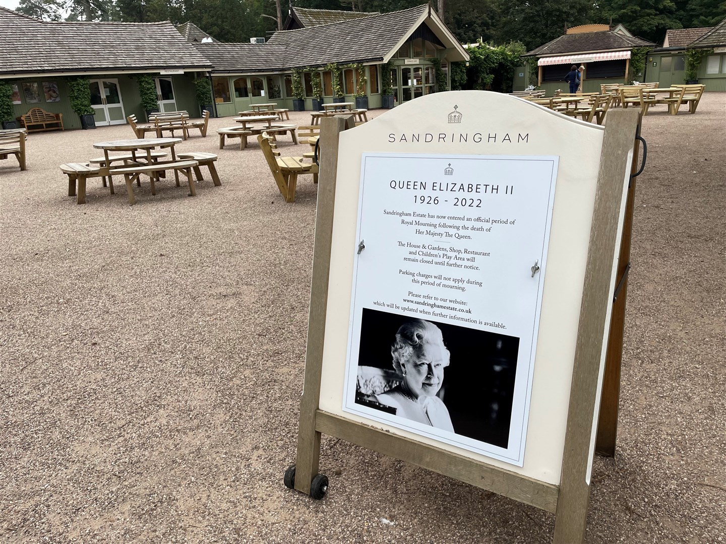 Notices outside the Sandringham visitor centre inform people that the estate is in an official period of royal mourning (Sam Russell/ PA)