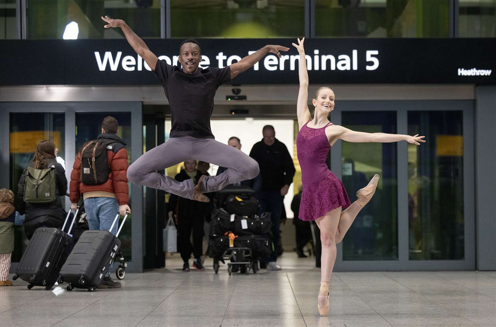 Ballet dancers perform at Terminal 5 (Matt Alexander/PA)