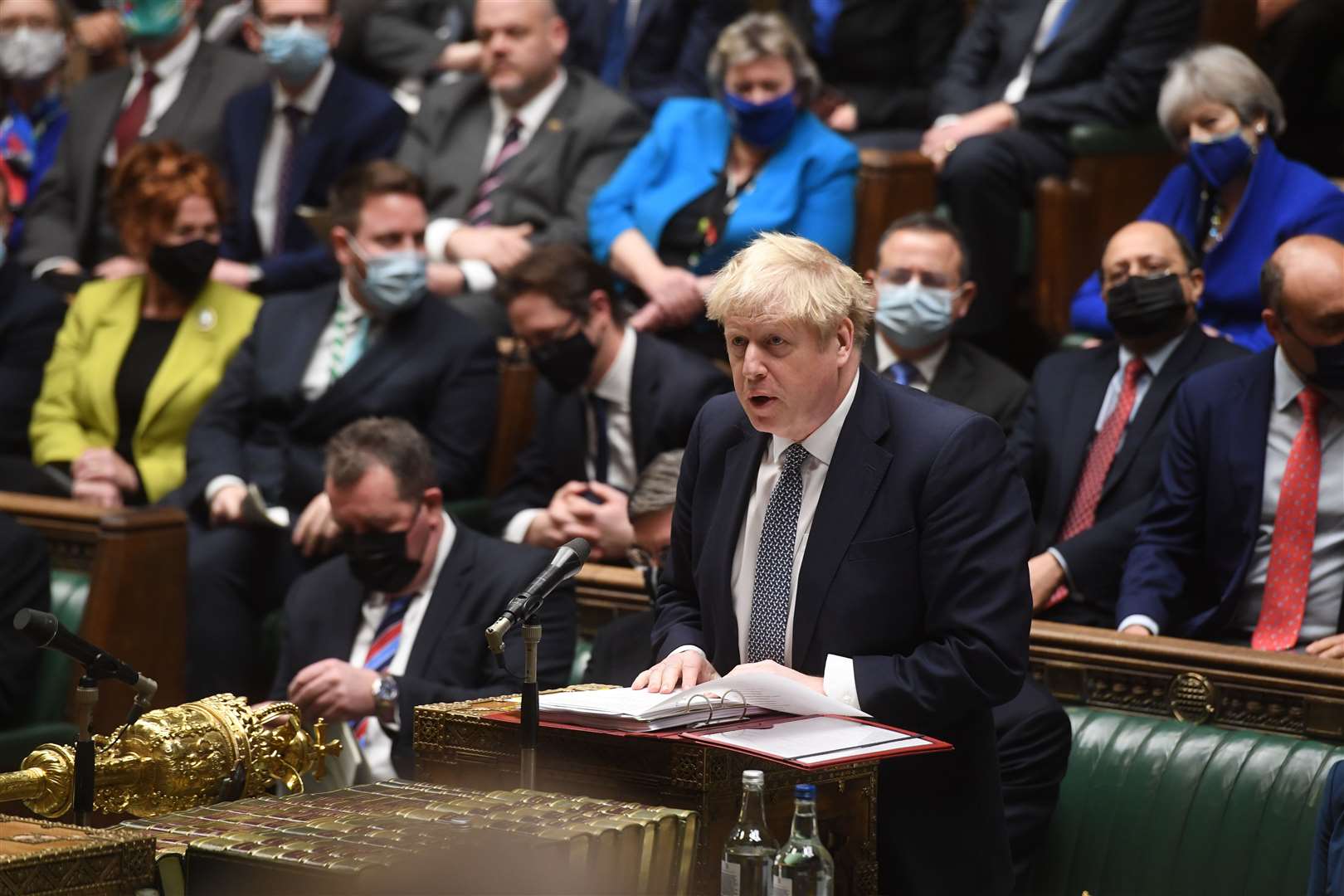 Boris Johnson told MPs he had been at a ‘bring your own booze’ No 10 drinks party in May 2020 but thought it was a work event (UK Parliament/Jessica Taylor/PA)