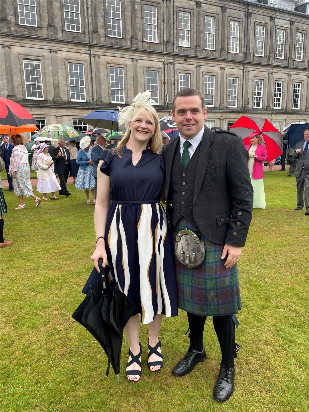 Douglas Ross and his wife Krystle at the garden party at Holyrood Palace.