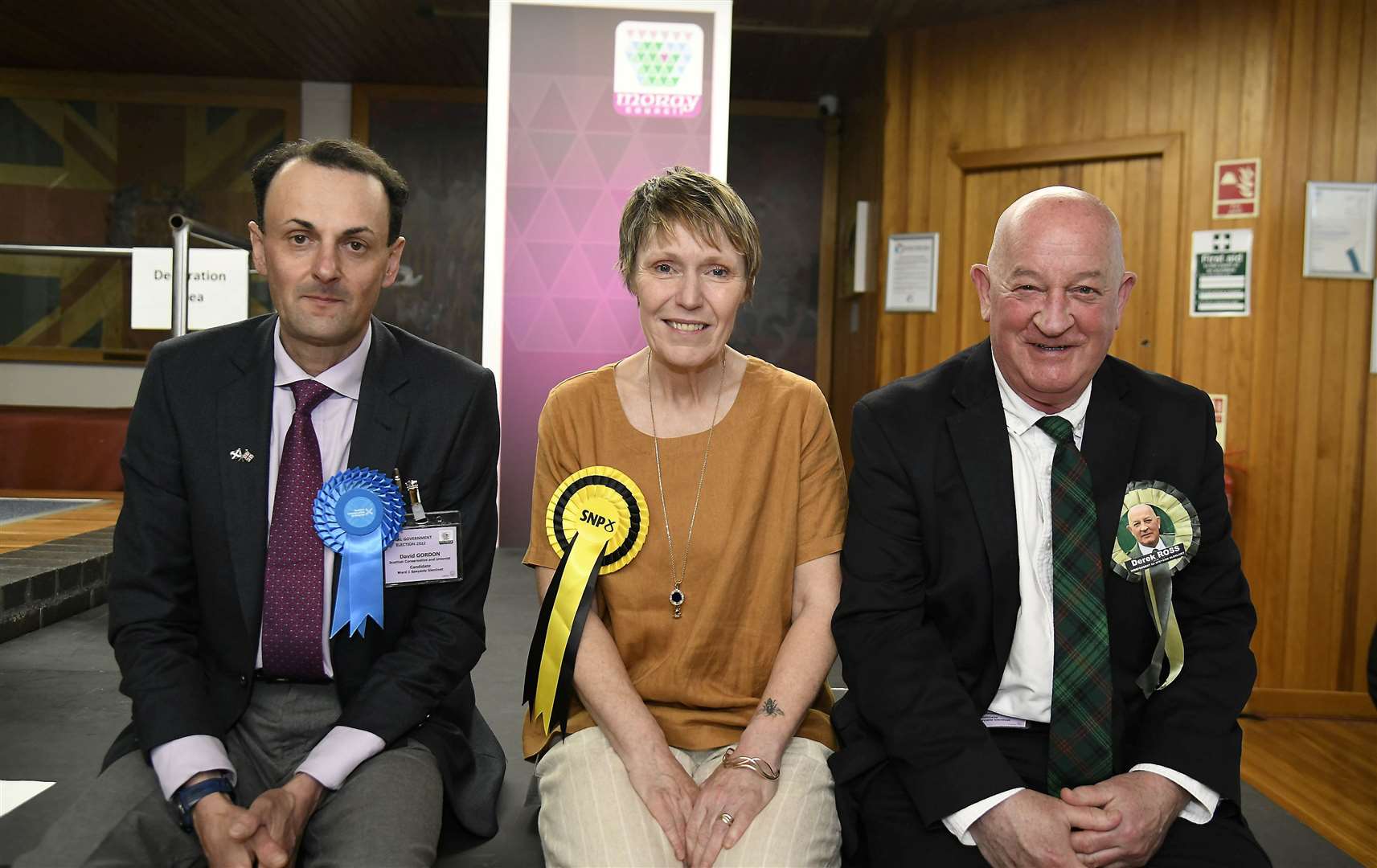 Elected candidates for Ward 1 Speyside Glenlivet from left David Gordon, Juli Harris and Derek Ross...Moray Council Local Election May 2022...Picture: Becky Saunderson..
