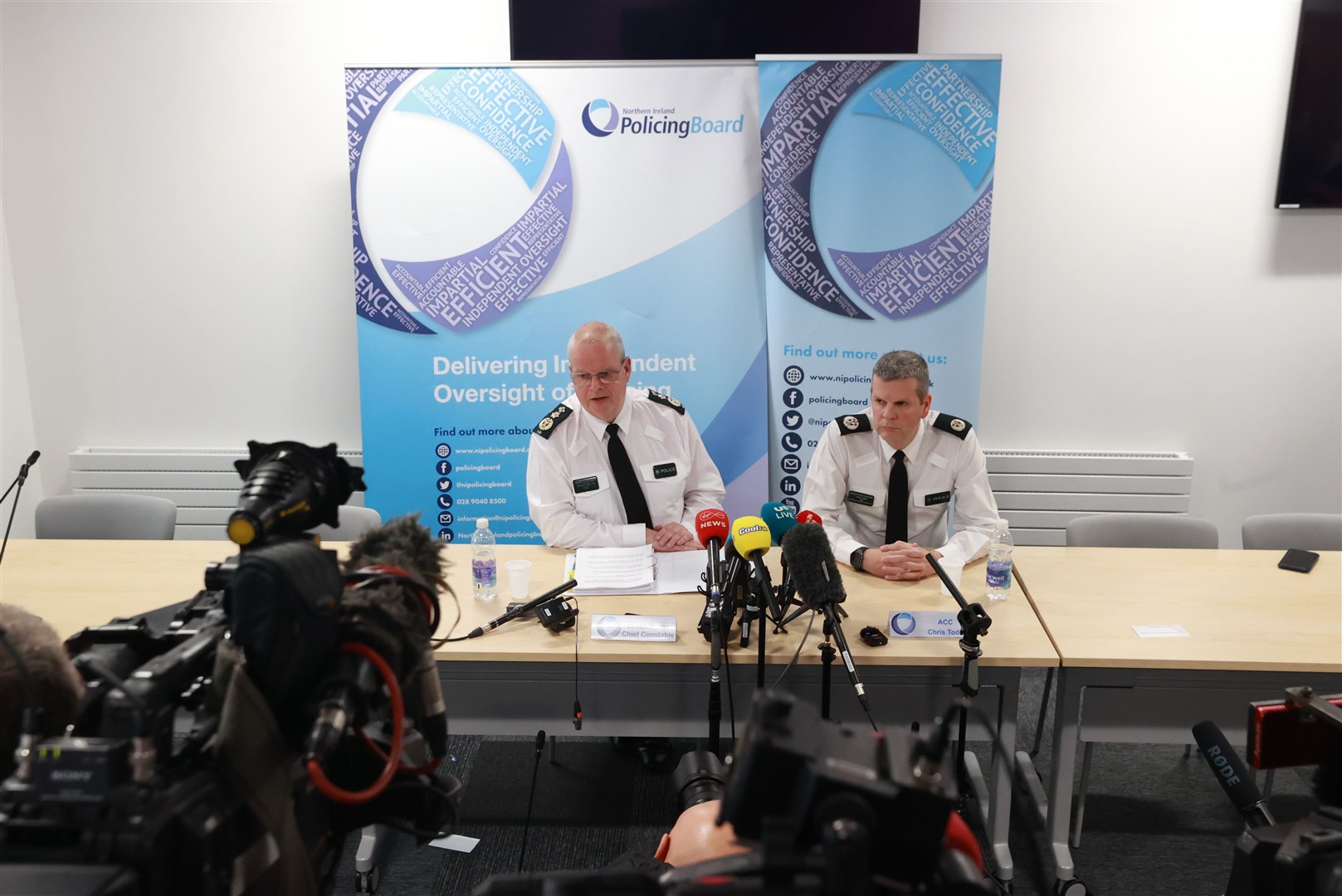 Chief Constable Simon Byrne and Assistant Chief Constable Chris Todd during a press conference on Thursday (Liam McBurney/PA)
