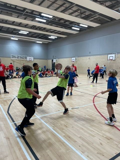 St Sylvester's take on East End at the Moray Primary School Basketball Festival.