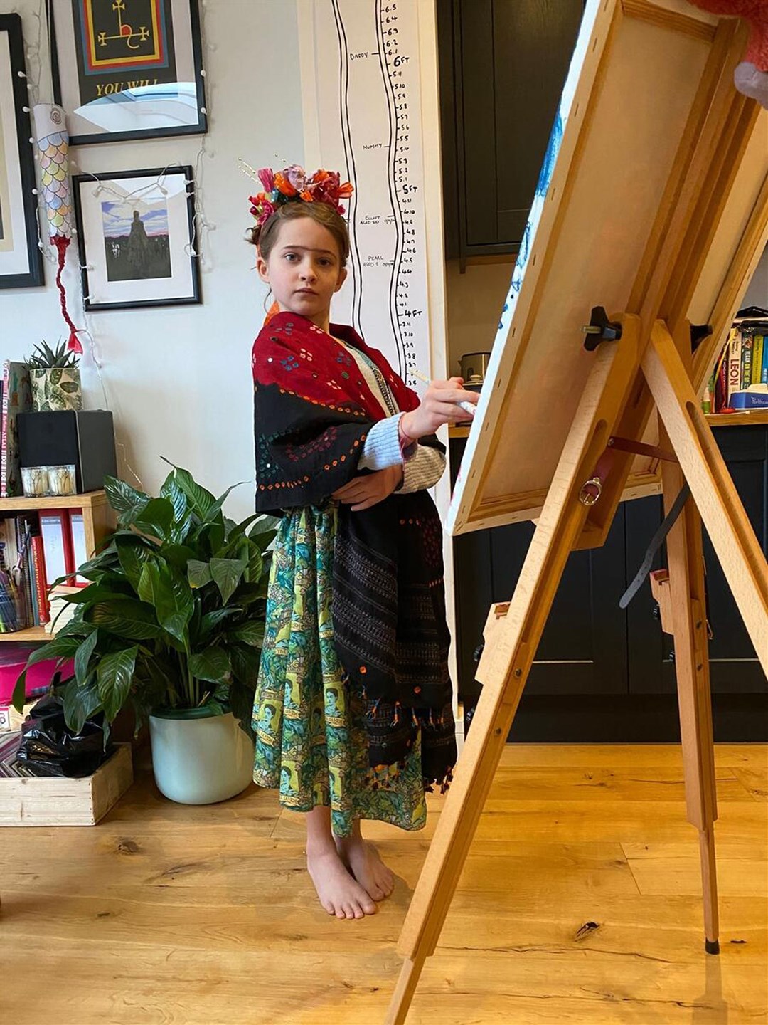 Pearl Parkin dressed as Mexican artist Frida Kahlo (Save the Children/PA)
