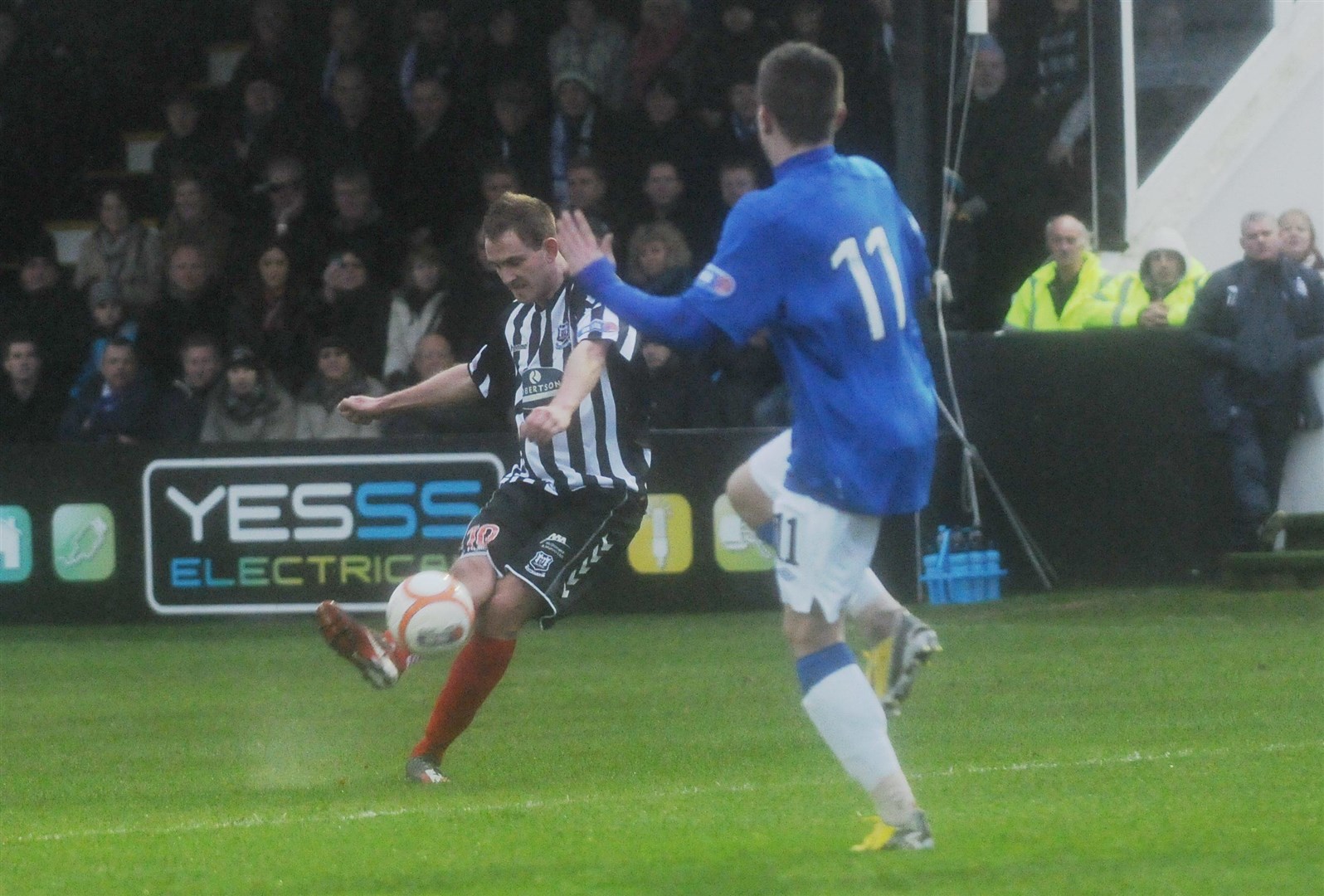 Mark Nicolson scores for Elgin City against Rangers when the Glasgow giants visited Borough Briggs on league business just before Christmas, 2012.