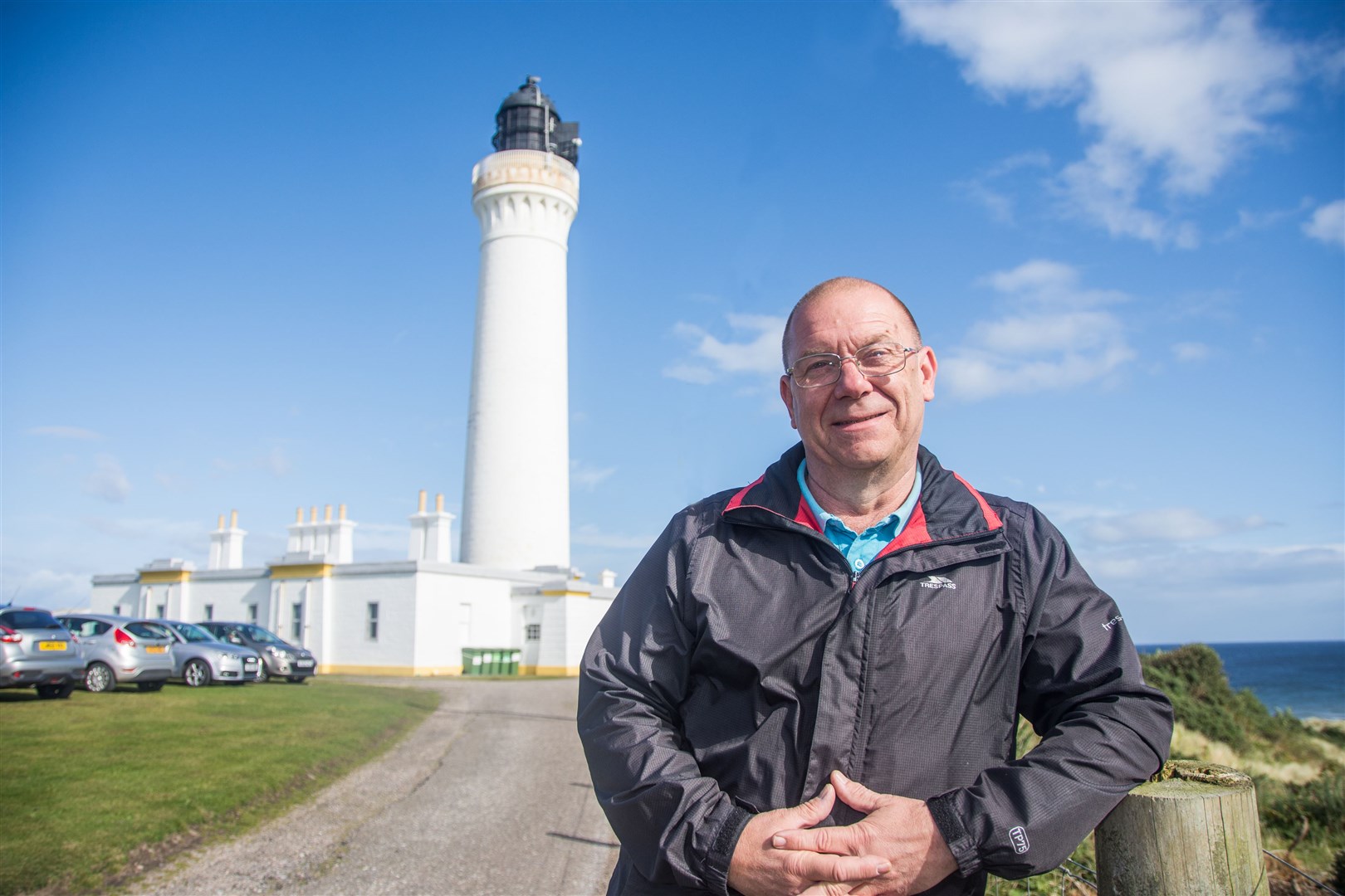 Chris Tuke by Covesea Skerries Lighthouse. Picture: Becky Saunderson..