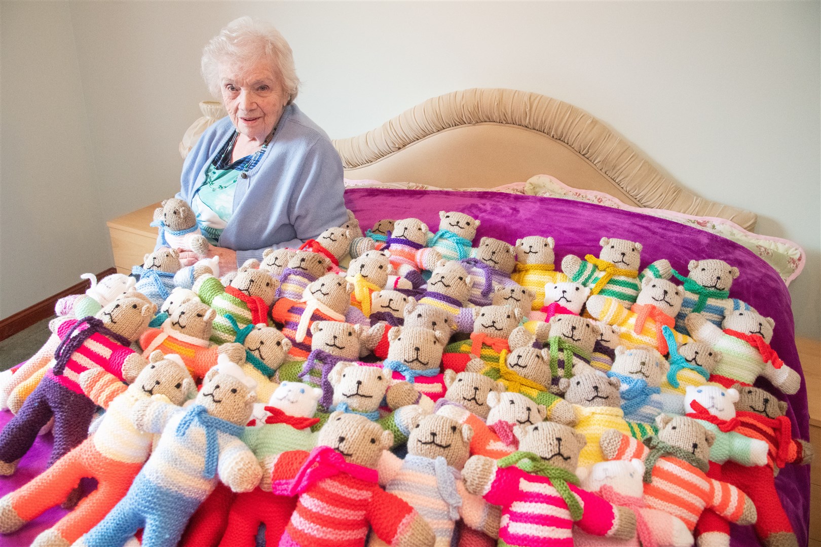 Joyce is looking to donate her latest batch of knitted teddy bears. Picture: Daniel Forsyth