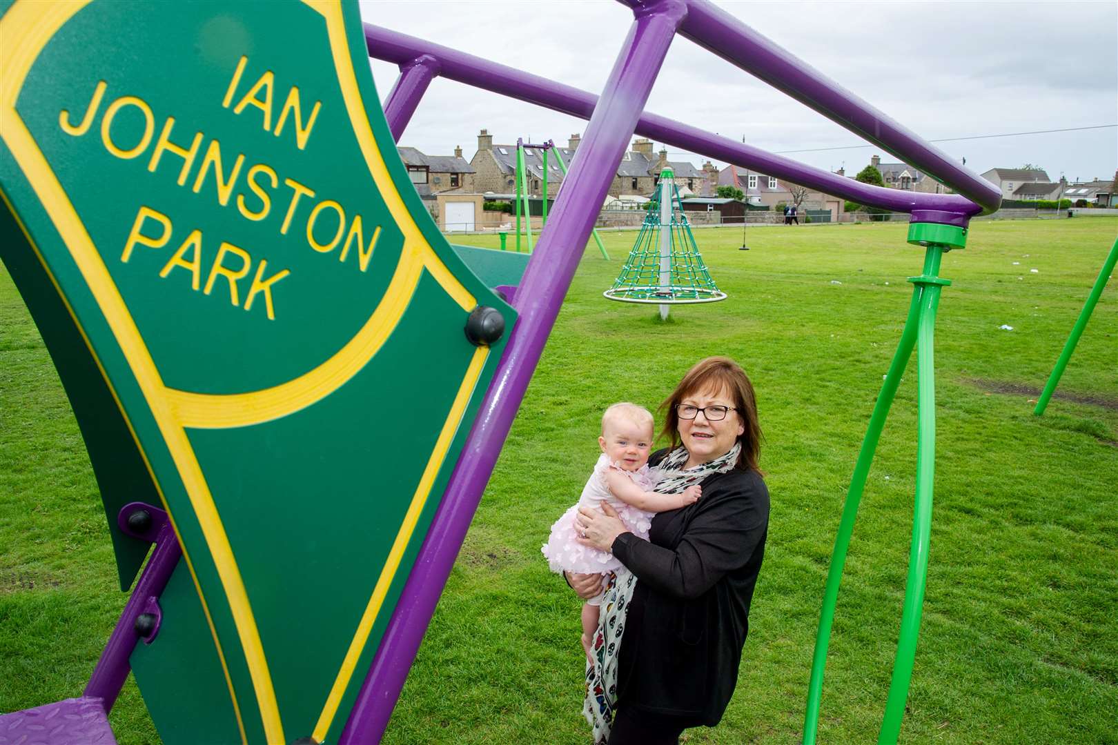Councillor Sonya Warren, pictured here with grandaughter Aniyah Grant, has slammed the vandalism at Ian Johnston Park and other play parks in Buckie. Picture: Daniel Forsyth
